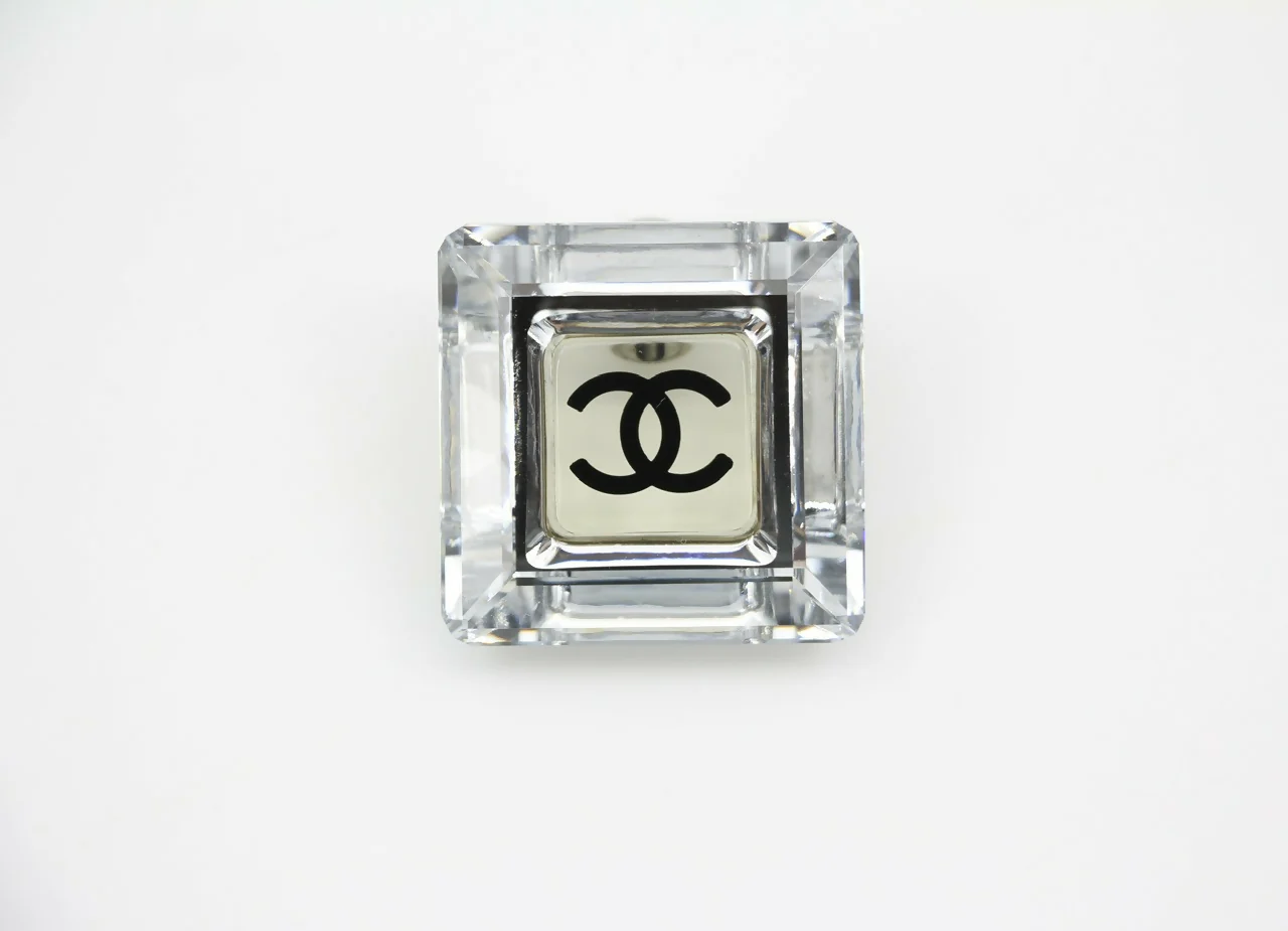 Chanel Vintage 05A Resin Mirrored Square Coco Mark Translucent Brooch
