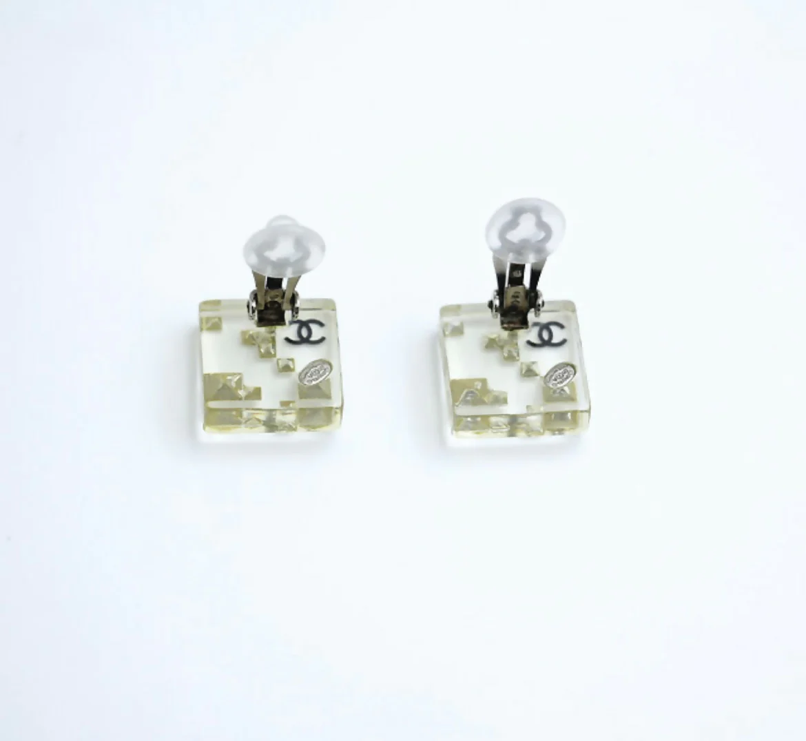 Chanel Vintage 05A Rhinestone Acrylic Transparent Square Earrings - Image 7