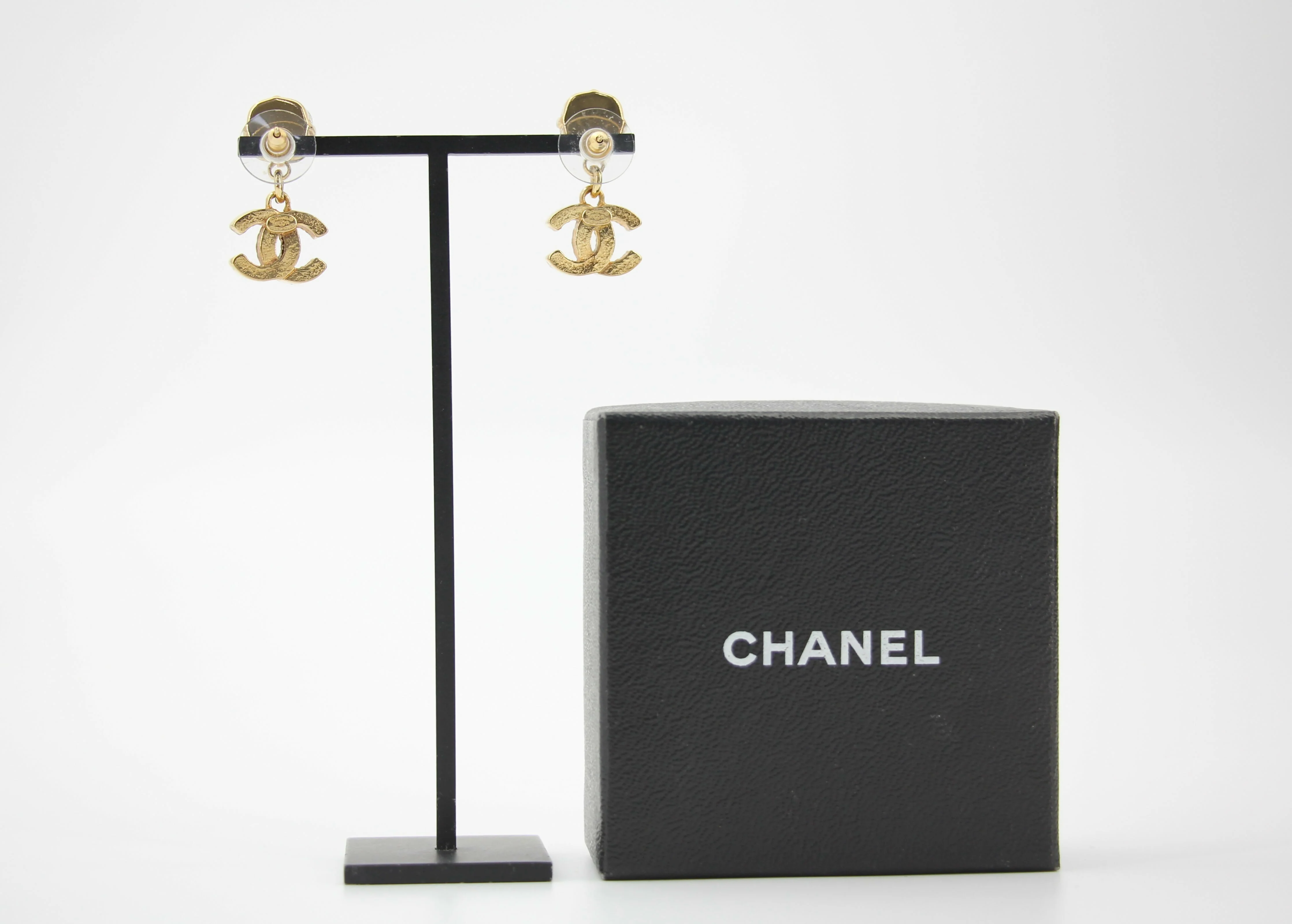 Chanel Vintage 05A Rhinestone Yellow Dangle Stud Earrings - Image 3