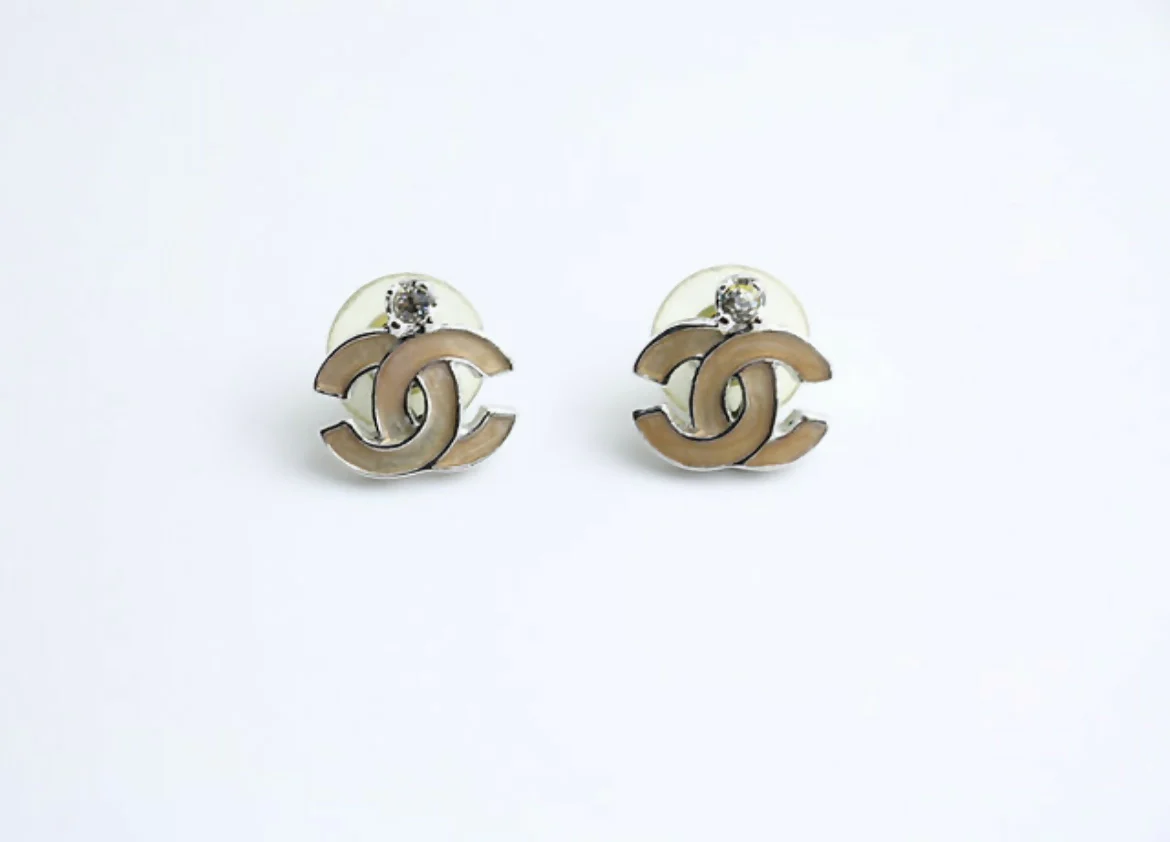 Chanel Vintage 05C Rhinestone Brown Stud Earrings