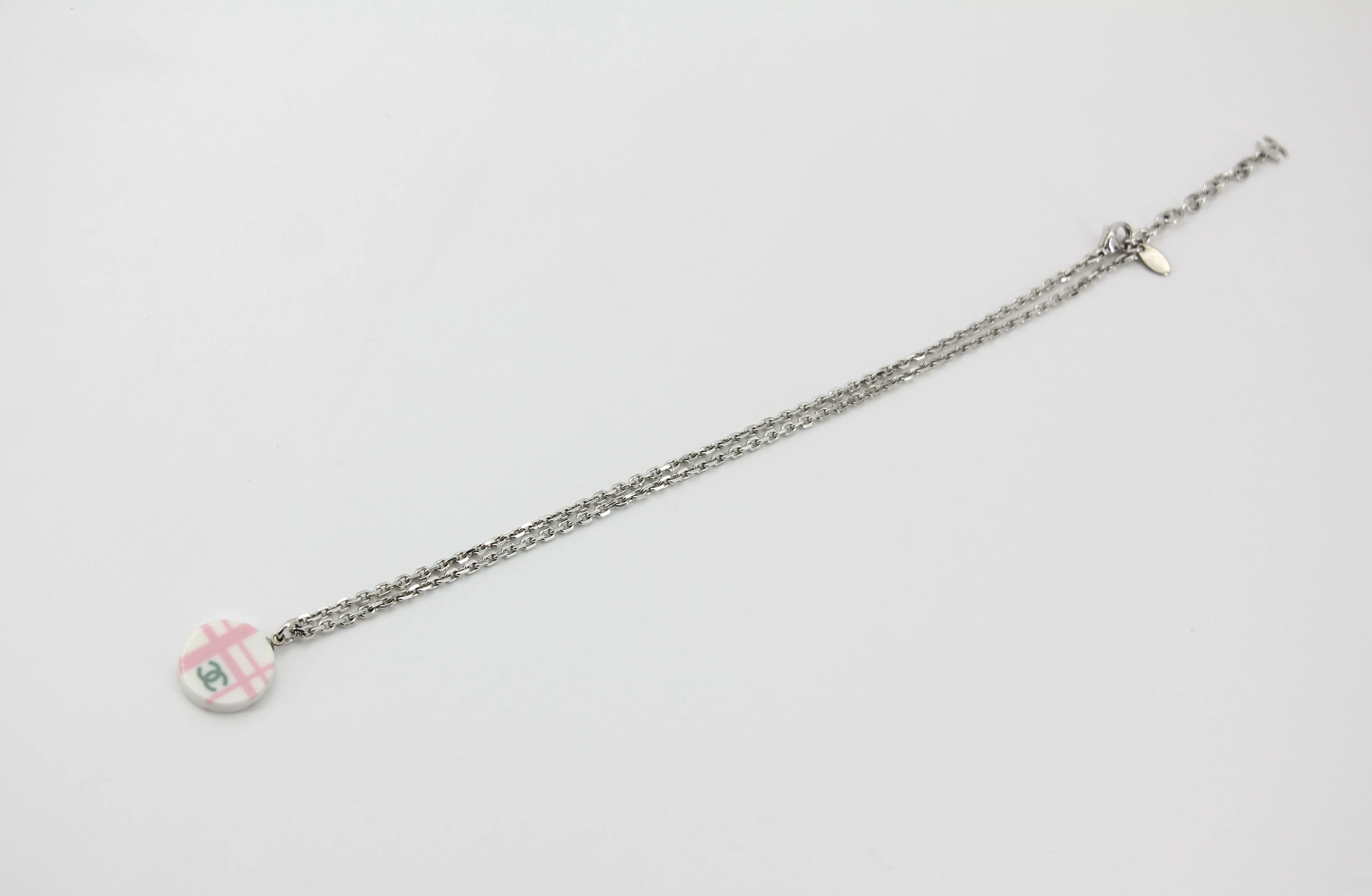 Chanel Vintage 05P Resin Round Pink and White Stripes Necklace - Image 6
