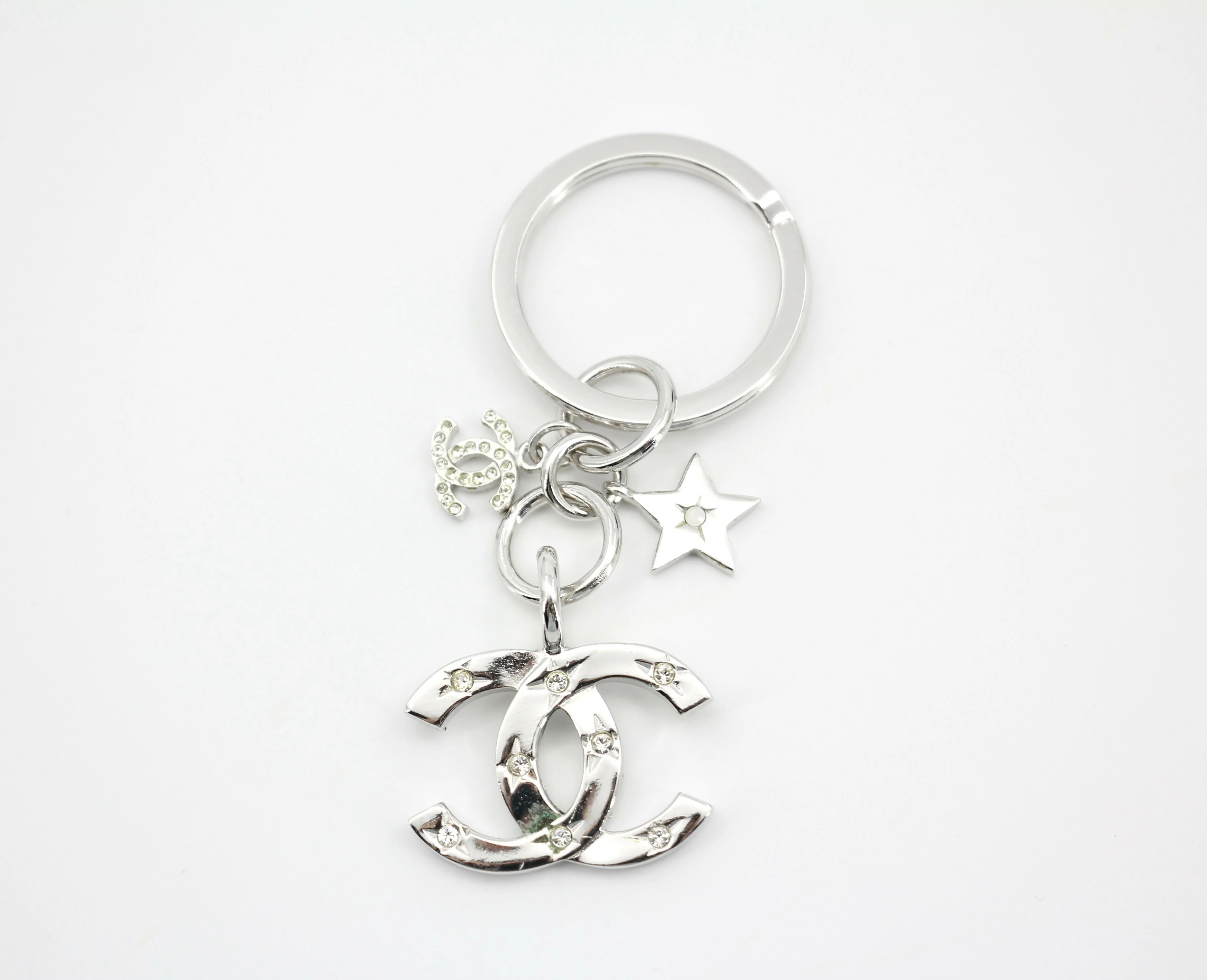 Chanel Vintage 06C Rhinestone & Metal Silver Large CC Star Bag Charm