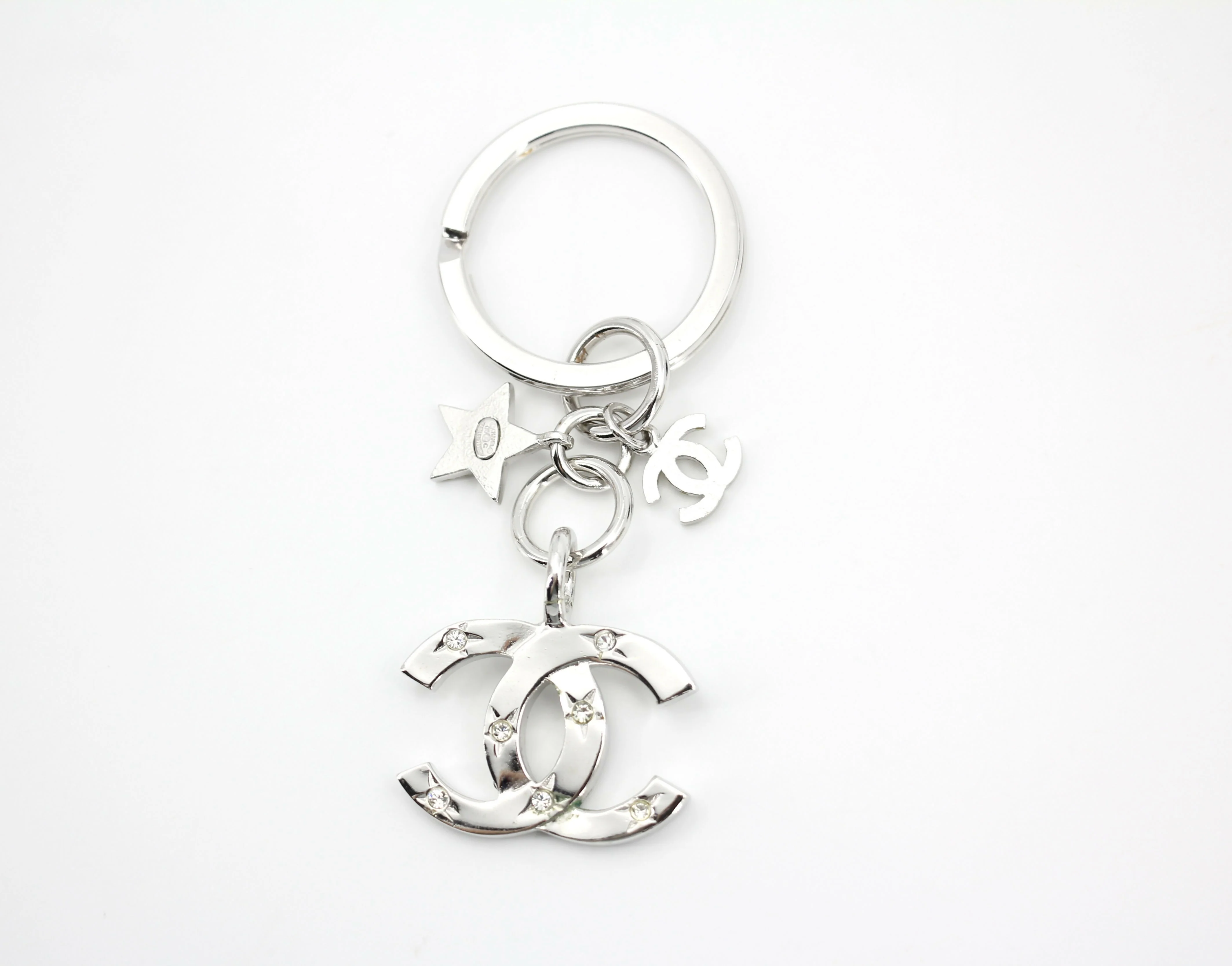 Chanel Vintage 06C Rhinestone & Metal Silver Large CC Star Bag Charm - Image 2