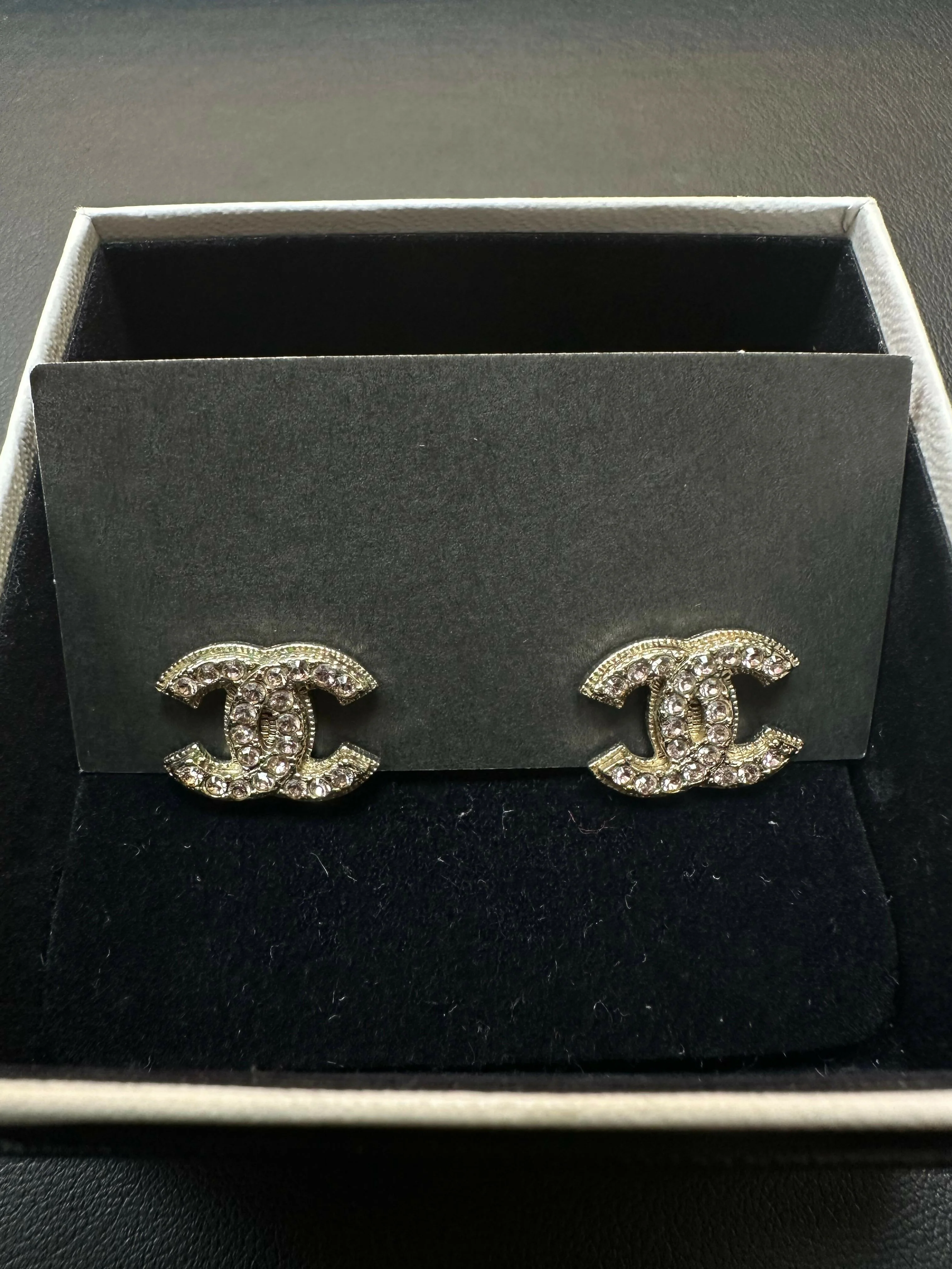 Chanel Vintage 08C Rhinestone Light Pink Hoop Stud Earrings