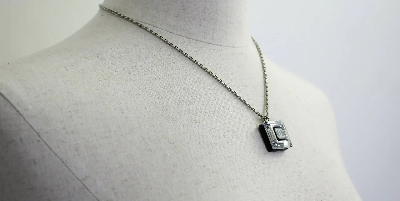 Chanel Vintage 10A Resin Transparent Square Black CC Pendant Necklace - Image 3