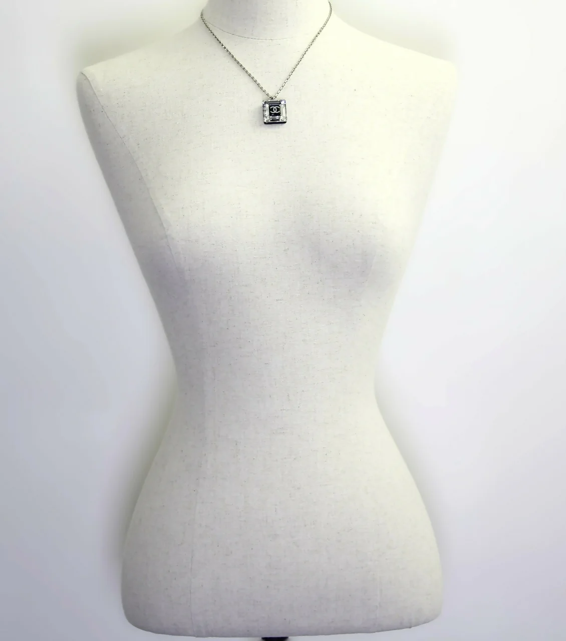 Chanel Vintage 10A Resin Transparent Square Black CC Pendant Necklace - Image 8