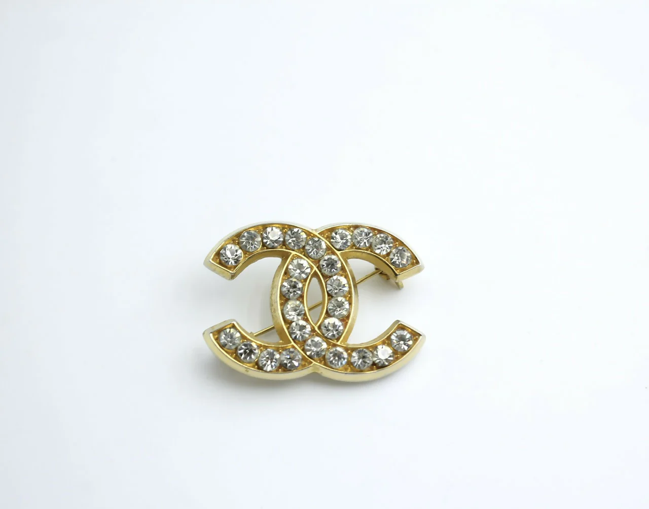 Chanel Vintage 1954-71 Rhinestone Gold-plated CC Logo Brooch - Image 3