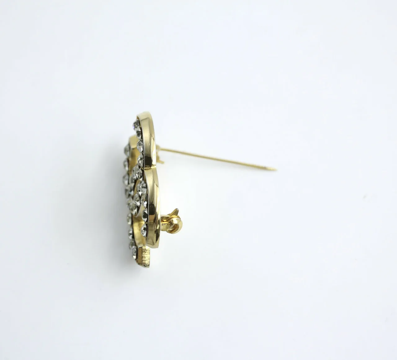 Chanel Vintage 1954-71 Rhinestone Gold-plated CC Logo Brooch - Image 7