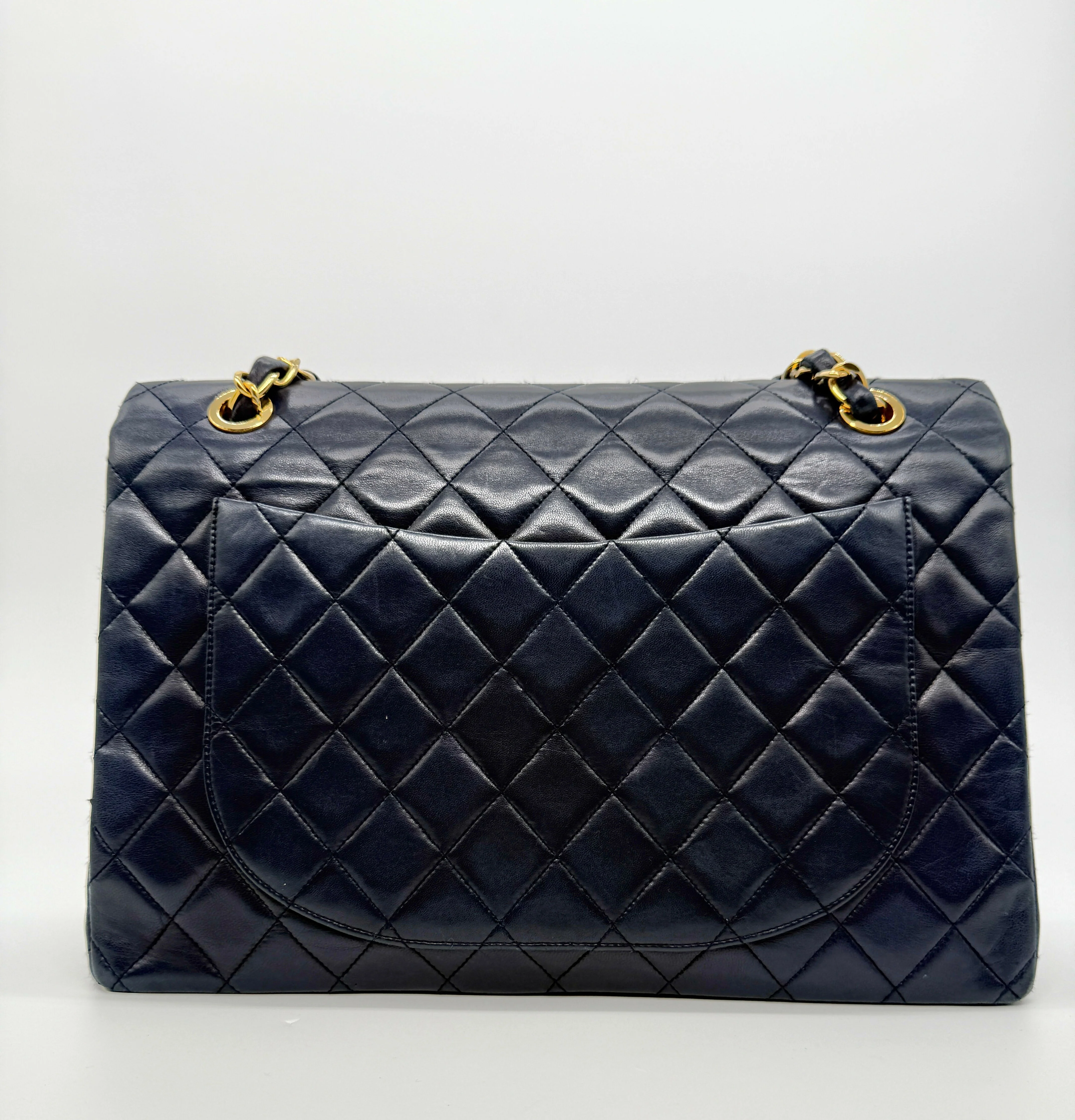 Chanel Vintage 1980s Navy Lambskin Maxi Classic Single Flap- Series 1 - Image 3
