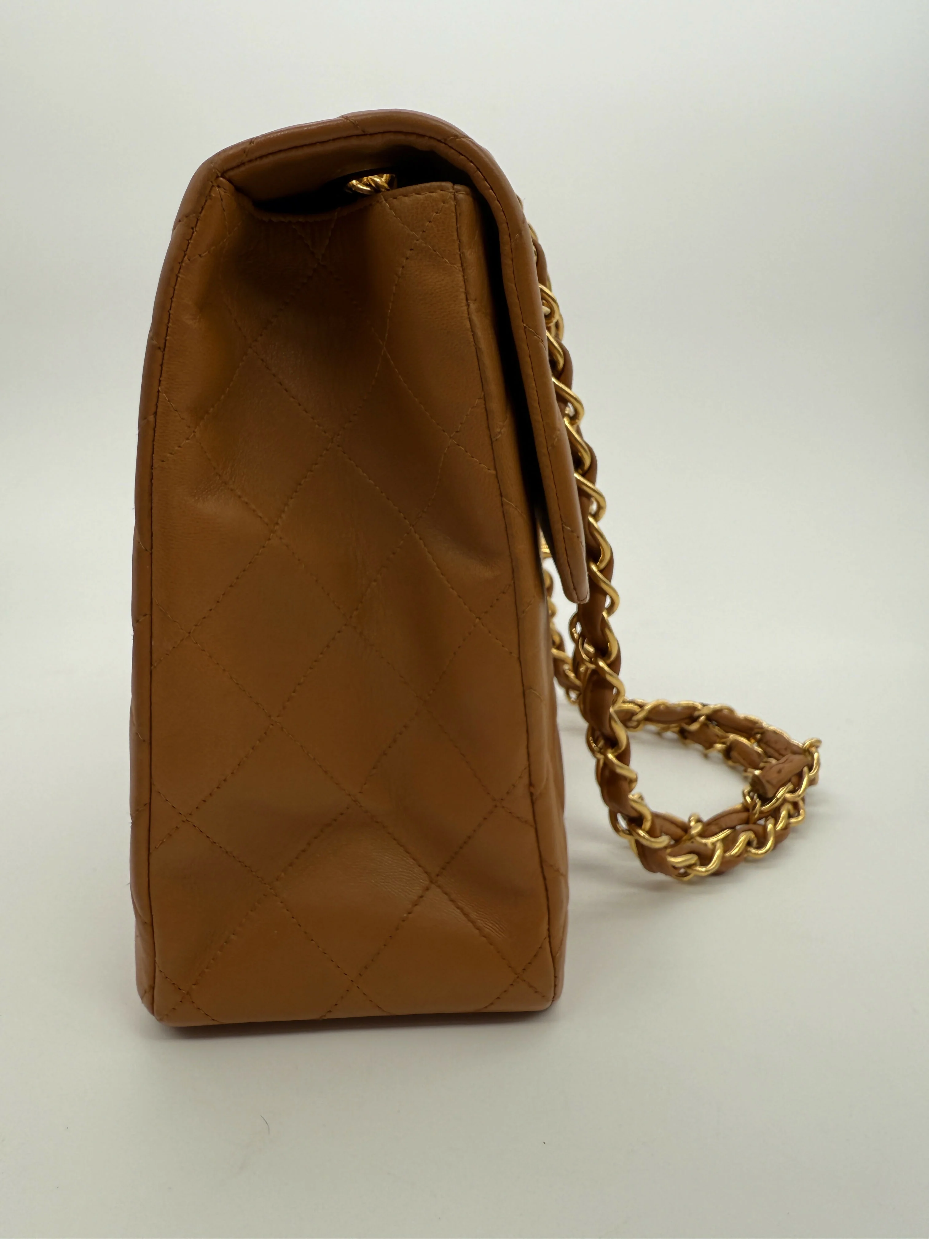 Chanel Vintage 1990s Caramel Brown Lambskin Maxi Single Classic Flap Bag - Series 2 - Image 5