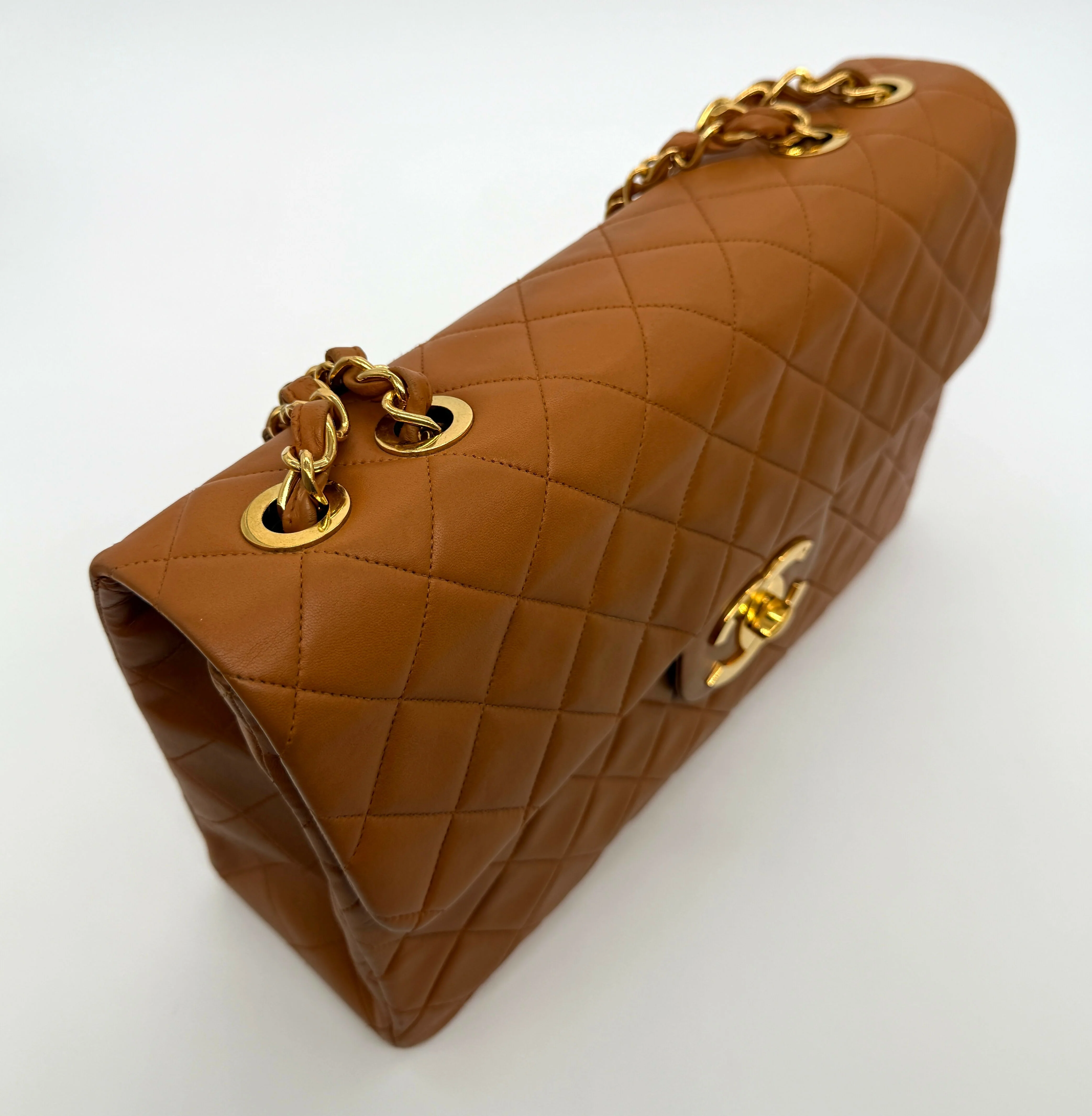 Chanel Vintage 1990s Caramel Brown Lambskin Maxi Single Classic Flap Bag - Series 2 - Image 6