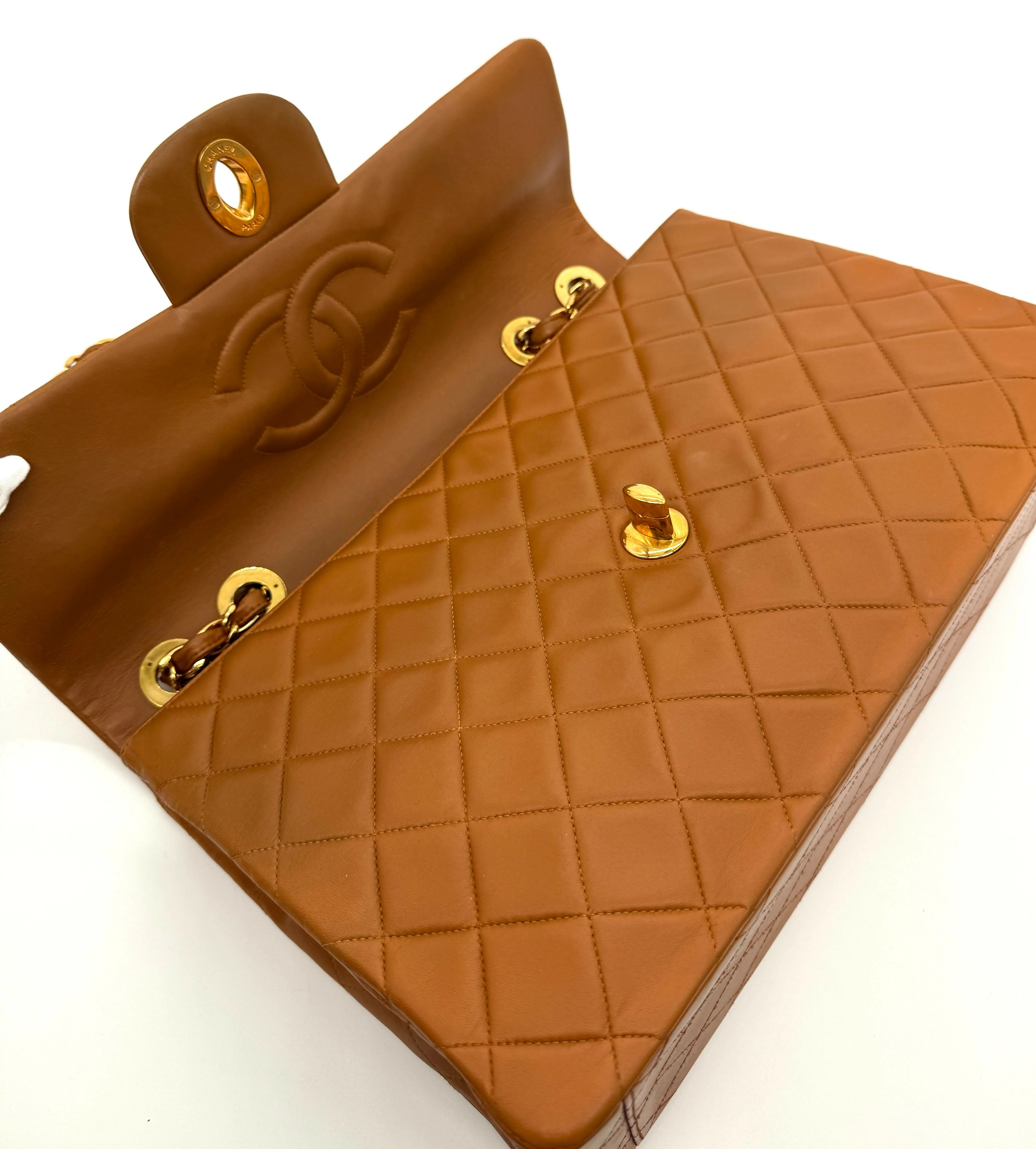 Chanel Vintage 1990s Caramel Brown Lambskin Maxi Single Classic Flap Bag - Series 2 - Image 8