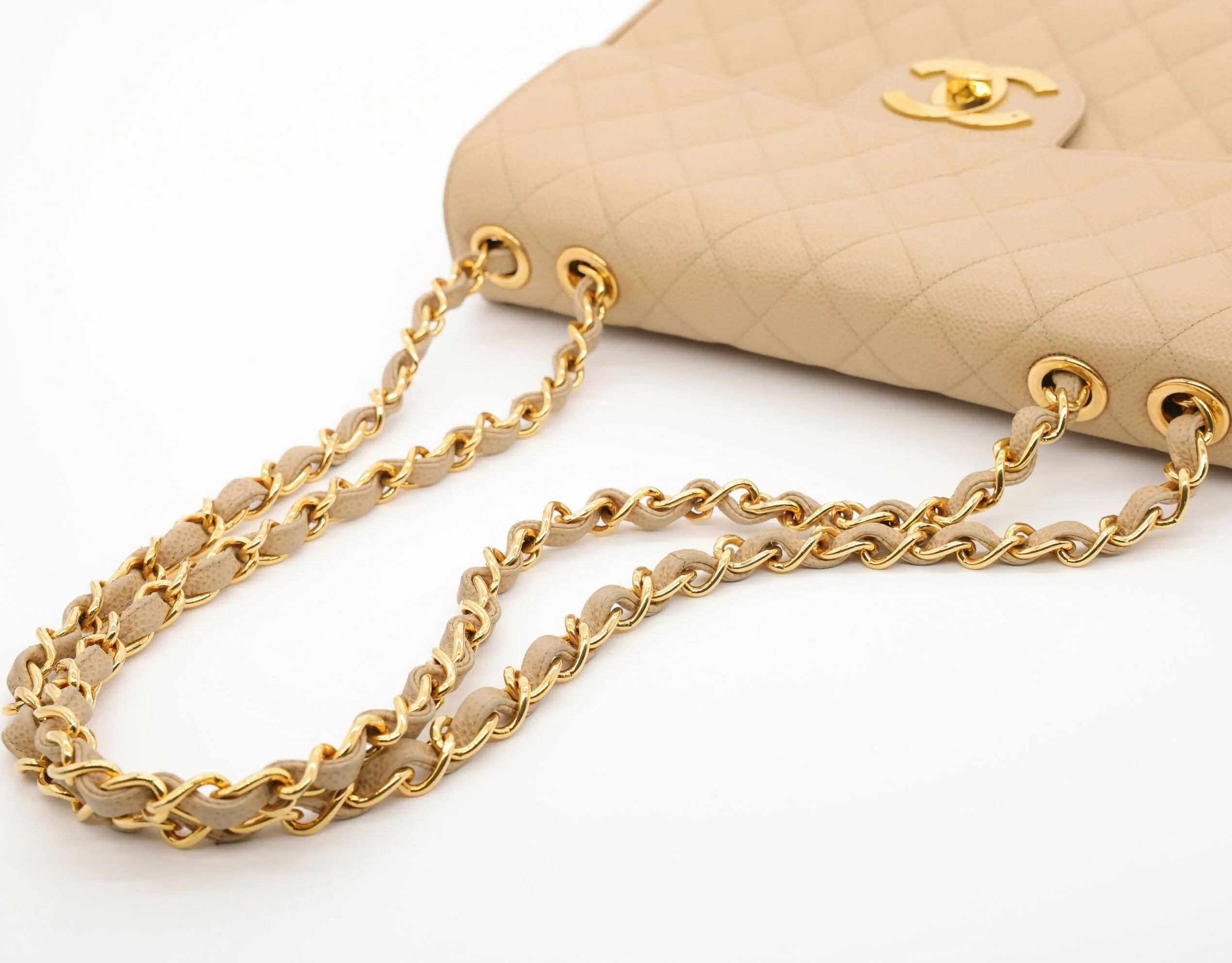 Chanel Vintage 1990s Caviar Dark Beige Jumbo Single Classic Flap Bag - Image 11
