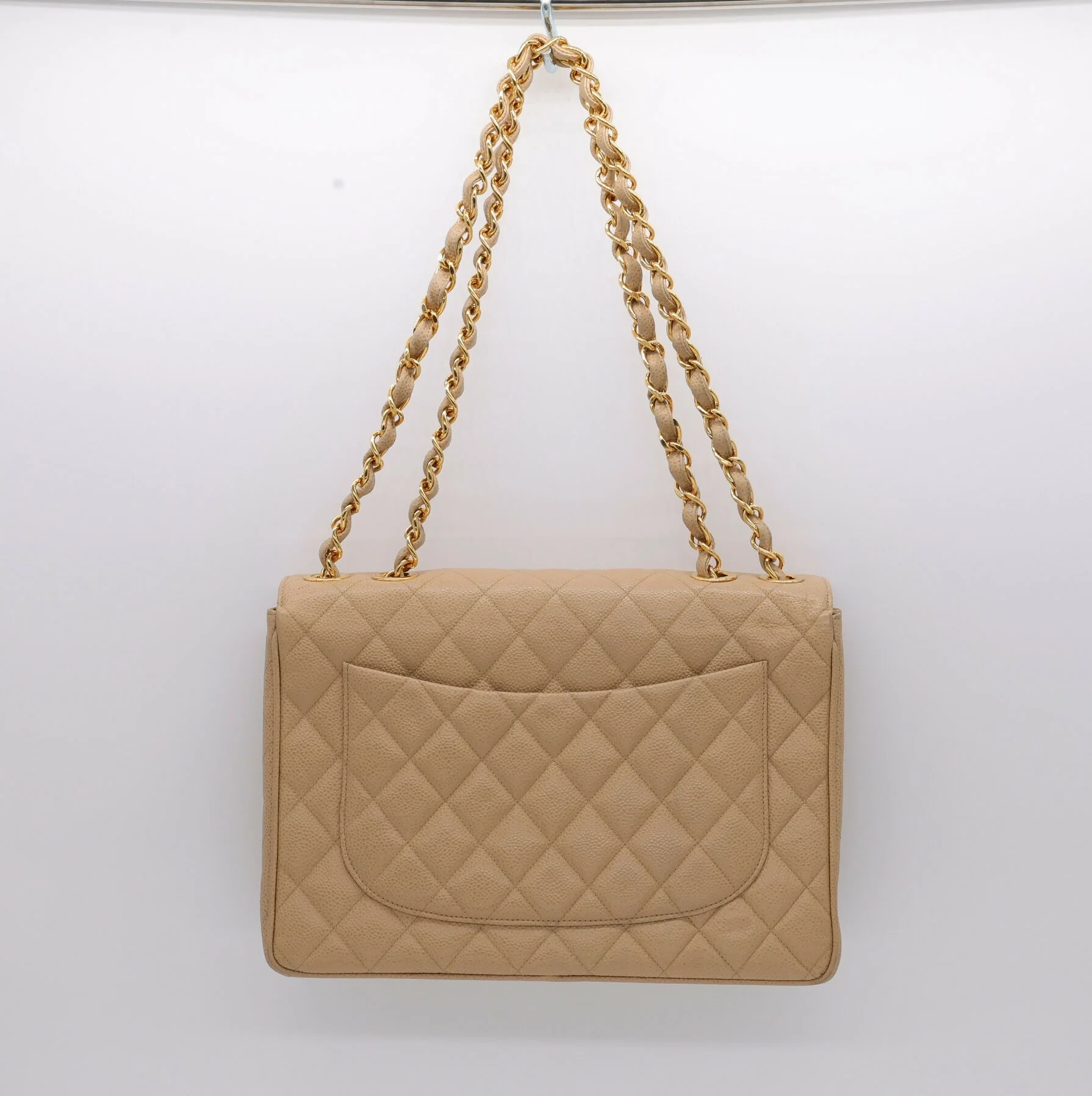 Chanel Vintage 1990s Caviar Dark Beige Jumbo Single Classic Flap Bag - Image 2