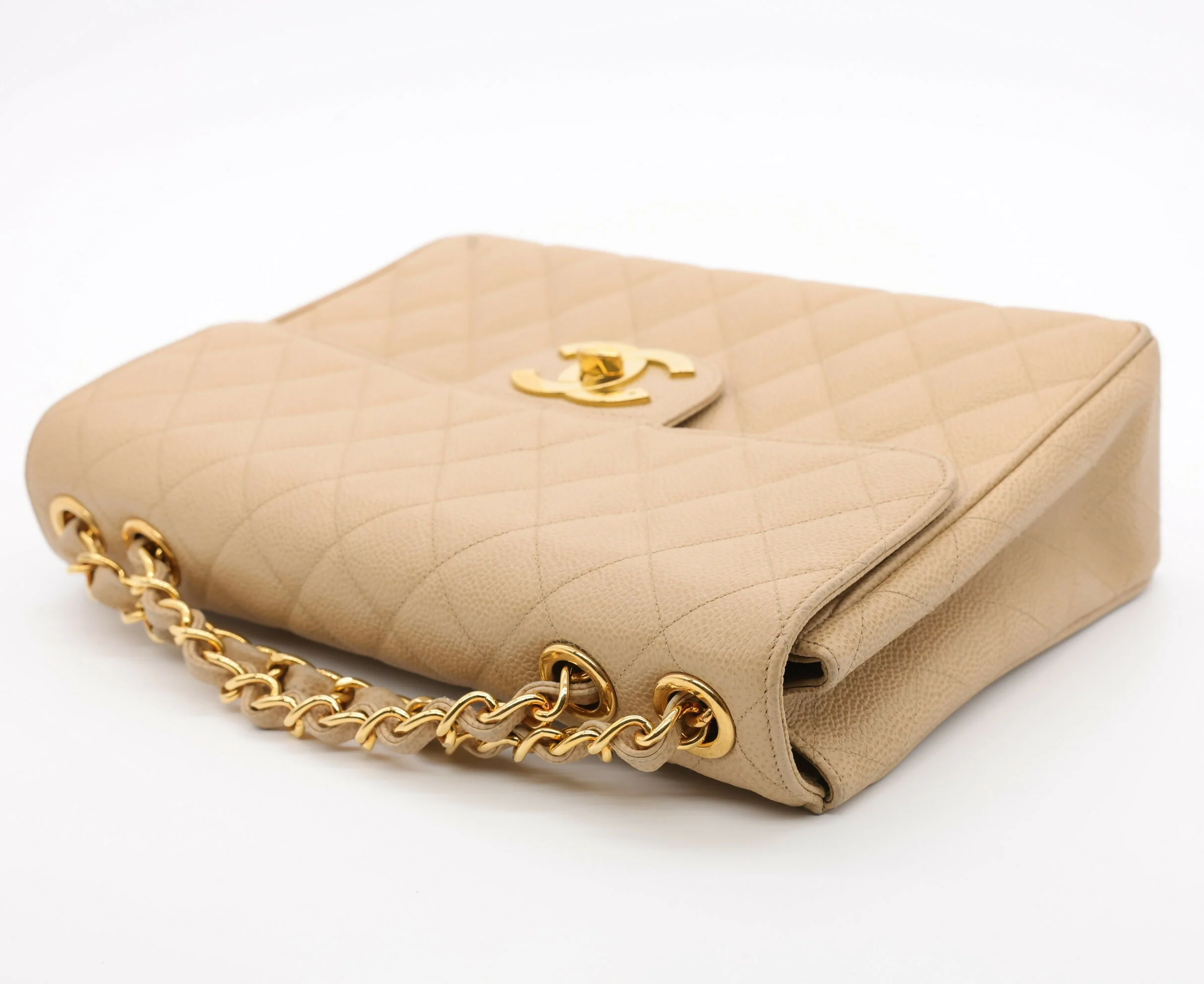 Chanel Vintage 1990s Caviar Dark Beige Jumbo Single Classic Flap Bag - Image 3