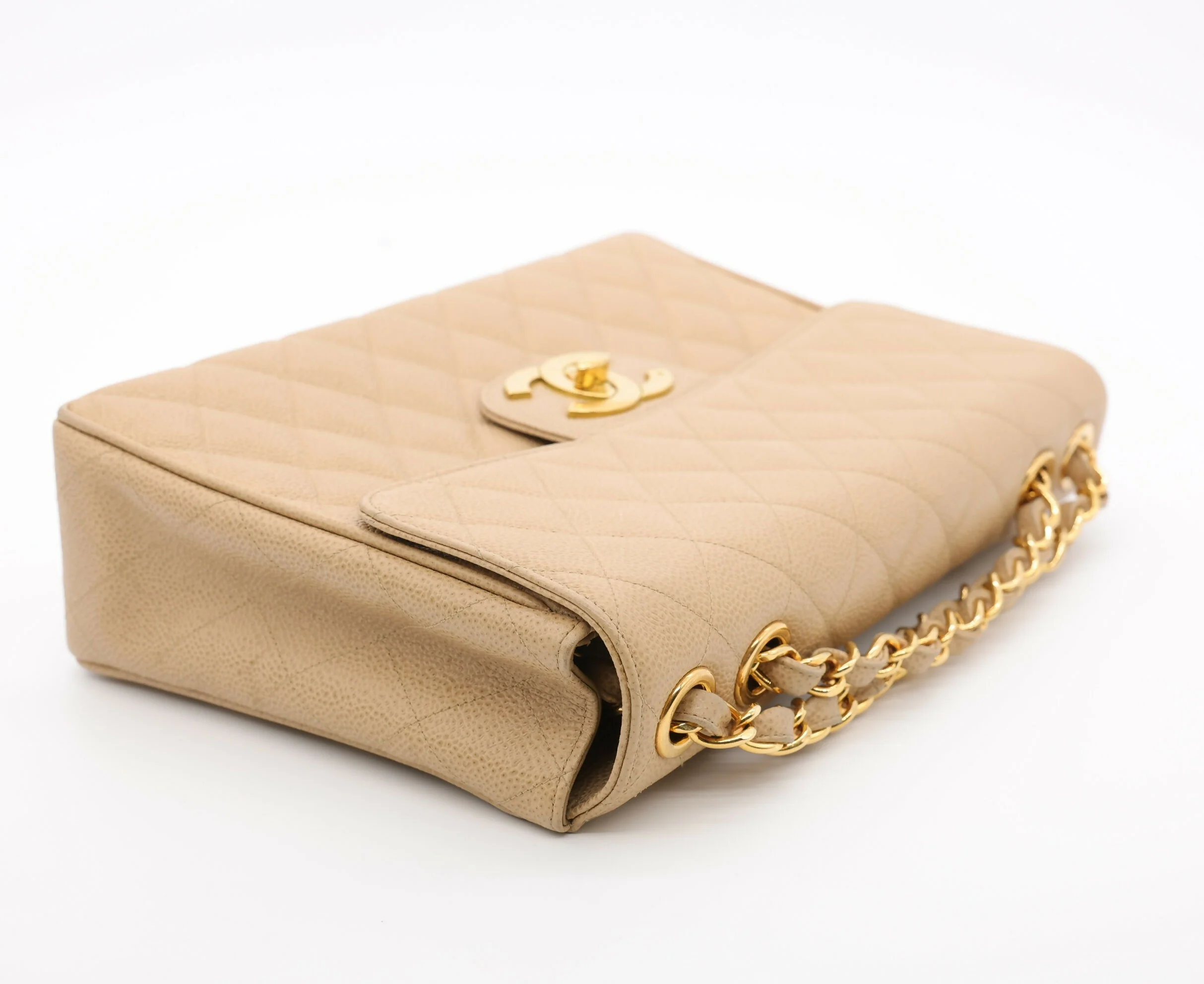 Chanel Vintage 1990s Caviar Dark Beige Jumbo Single Classic Flap Bag - Image 4