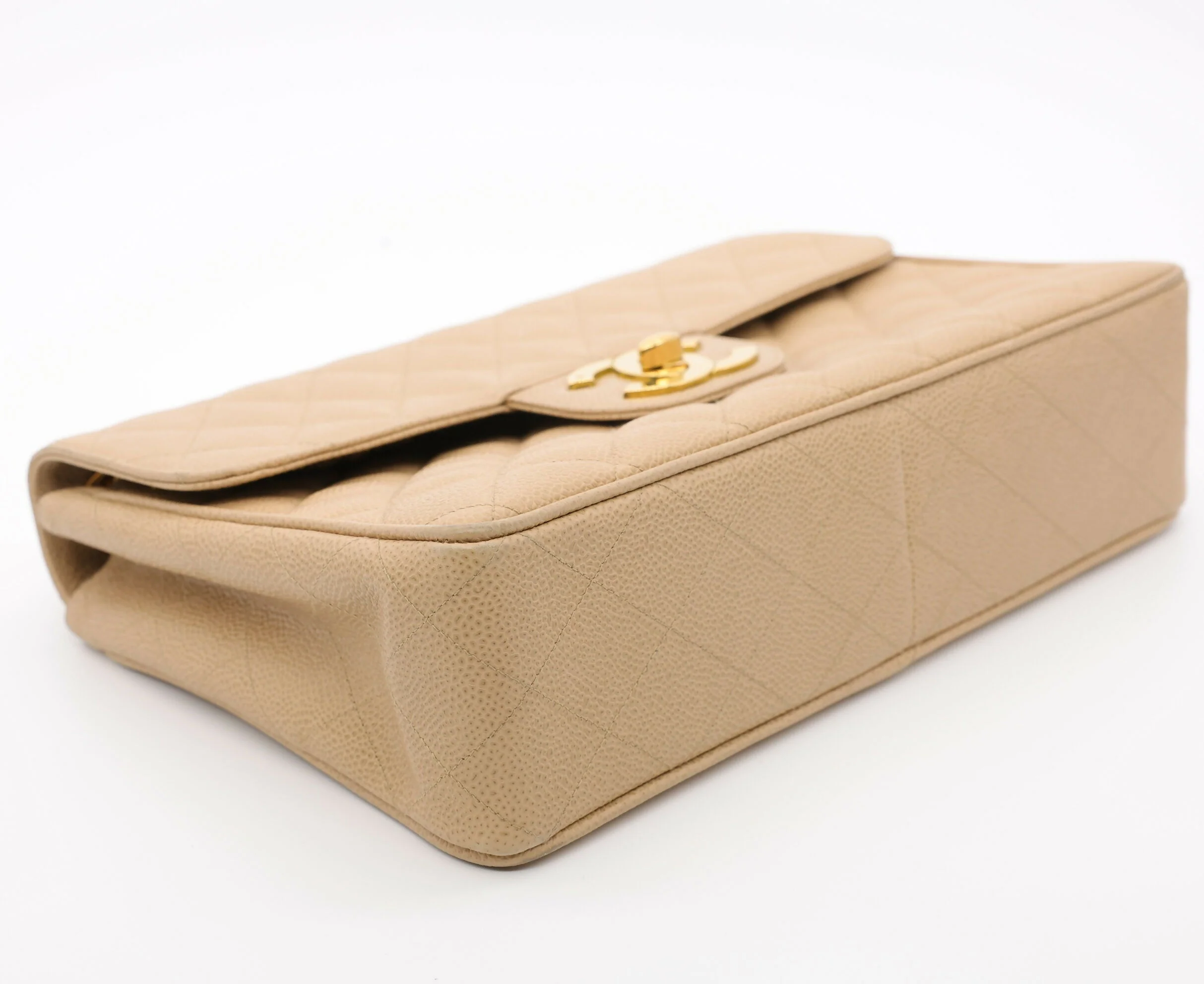 Chanel Vintage 1990s Caviar Dark Beige Jumbo Single Classic Flap Bag - Image 7
