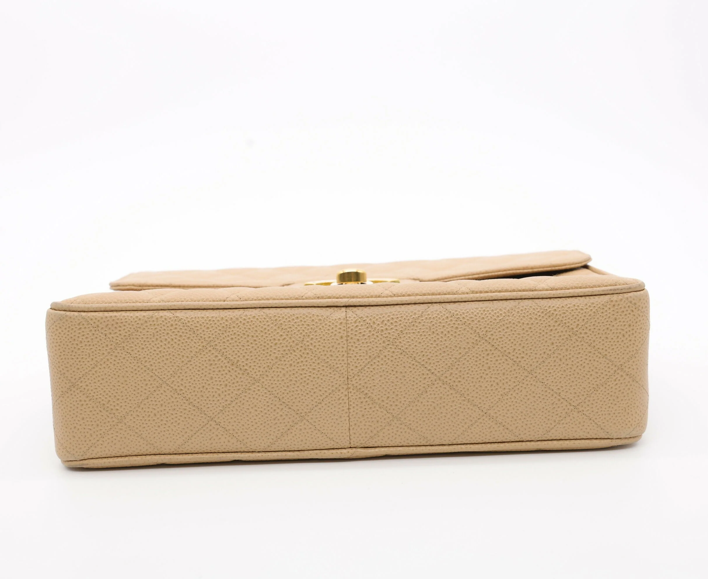 Chanel Vintage 1990s Caviar Dark Beige Jumbo Single Classic Flap Bag - Image 8