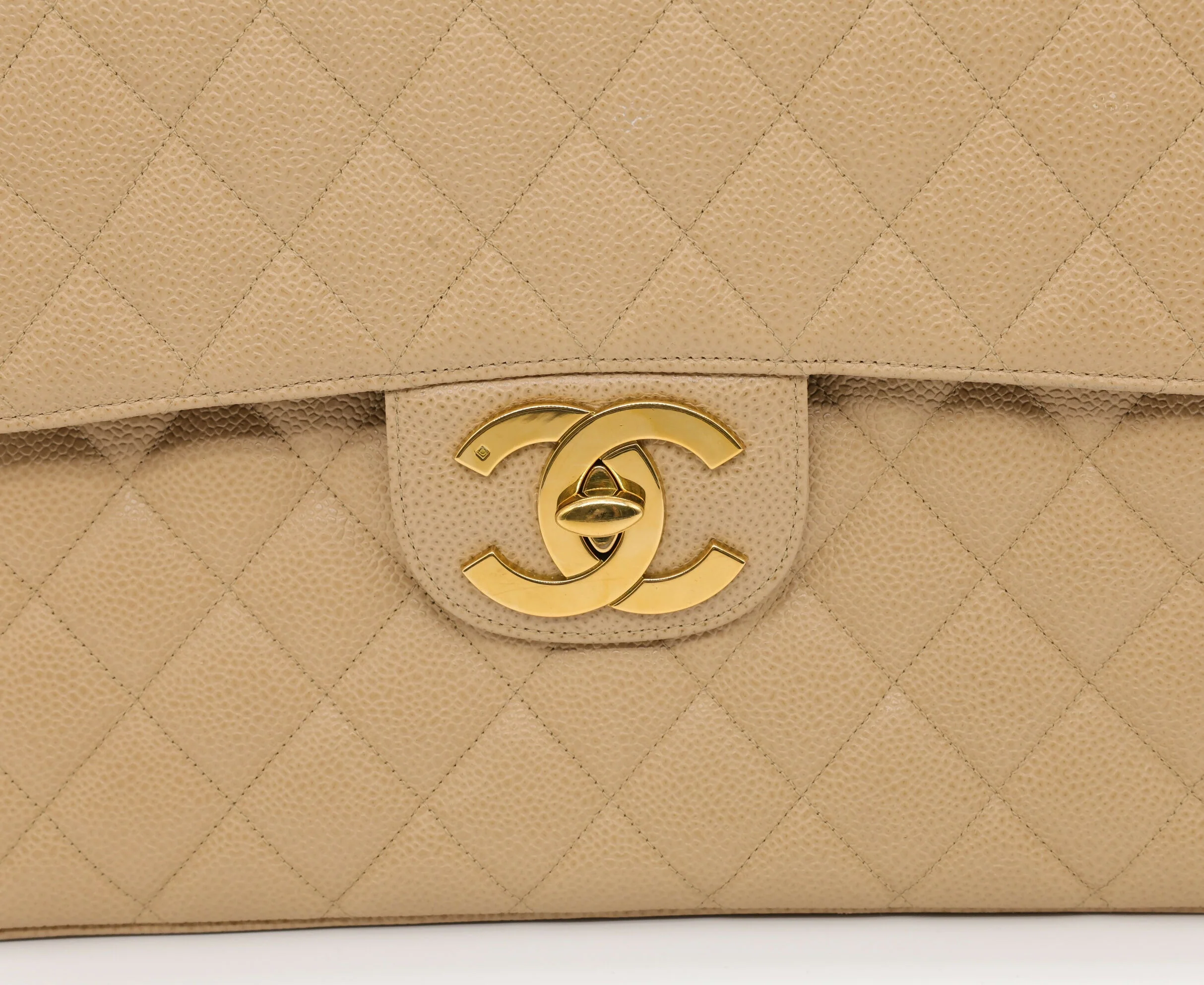 Chanel Vintage 1990s Caviar Dark Beige Jumbo Single Classic Flap Bag - Image 9