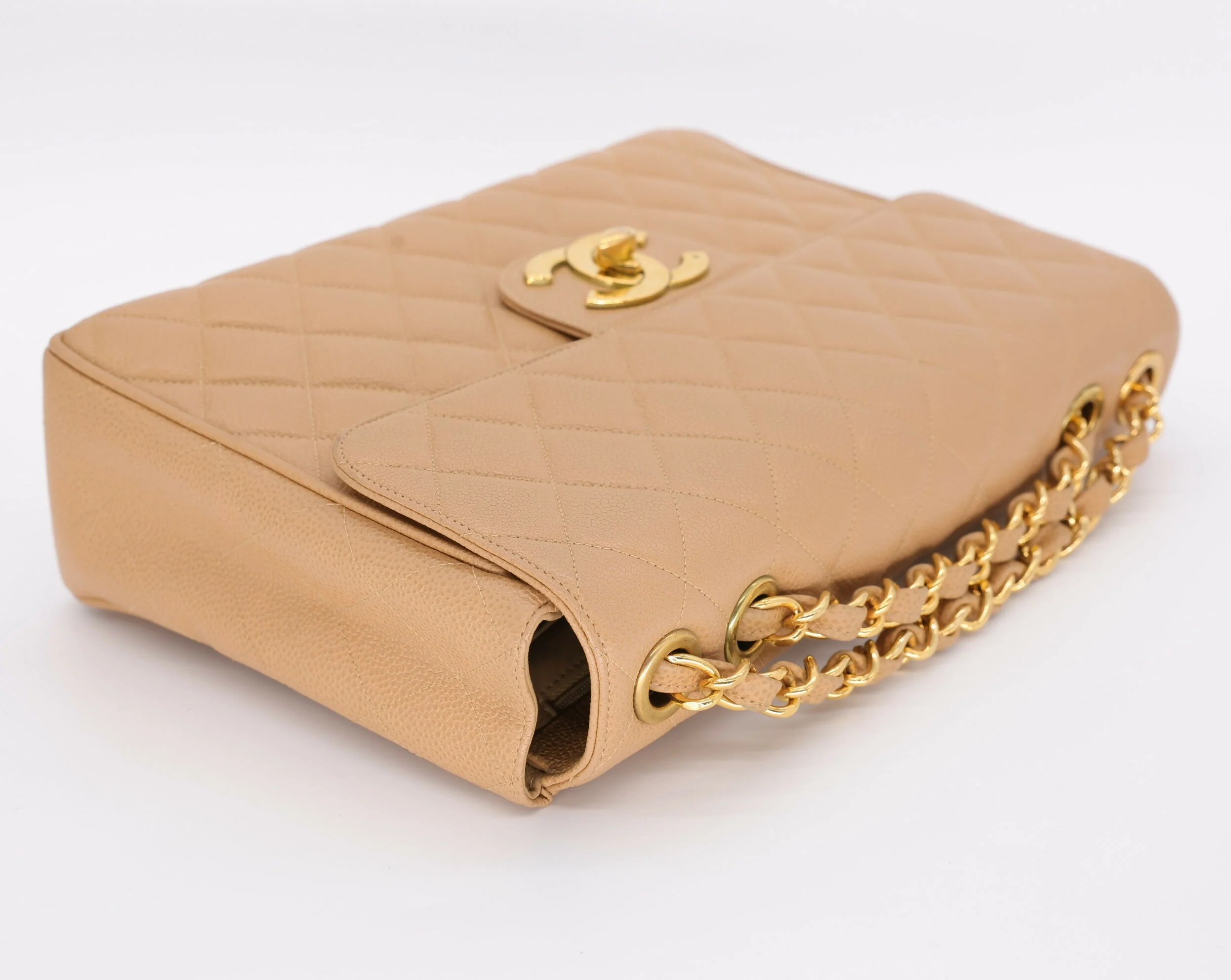 Chanel Vintage 1990s Caviar Ligt Beige Jumbo Single Classic Flap Bag - Image 2