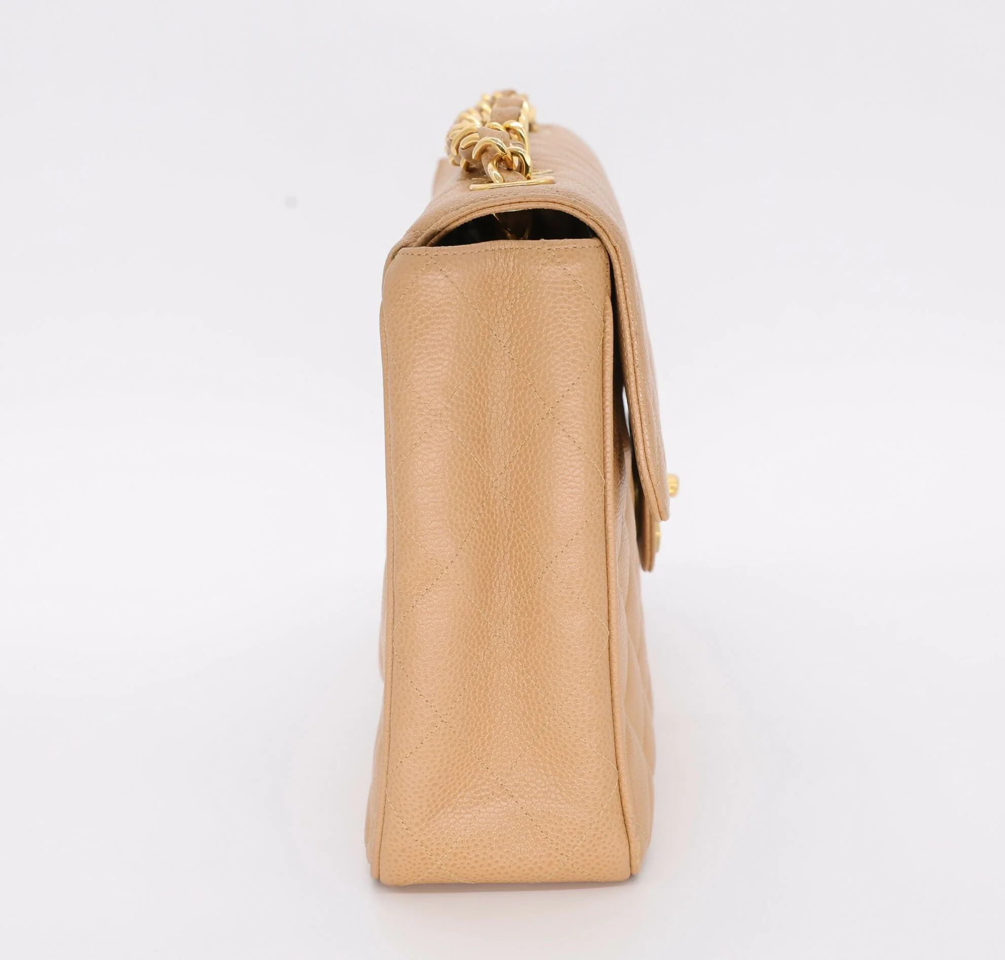 Chanel Vintage 1990s Caviar Ligt Beige Jumbo Single Classic Flap Bag - Image 3