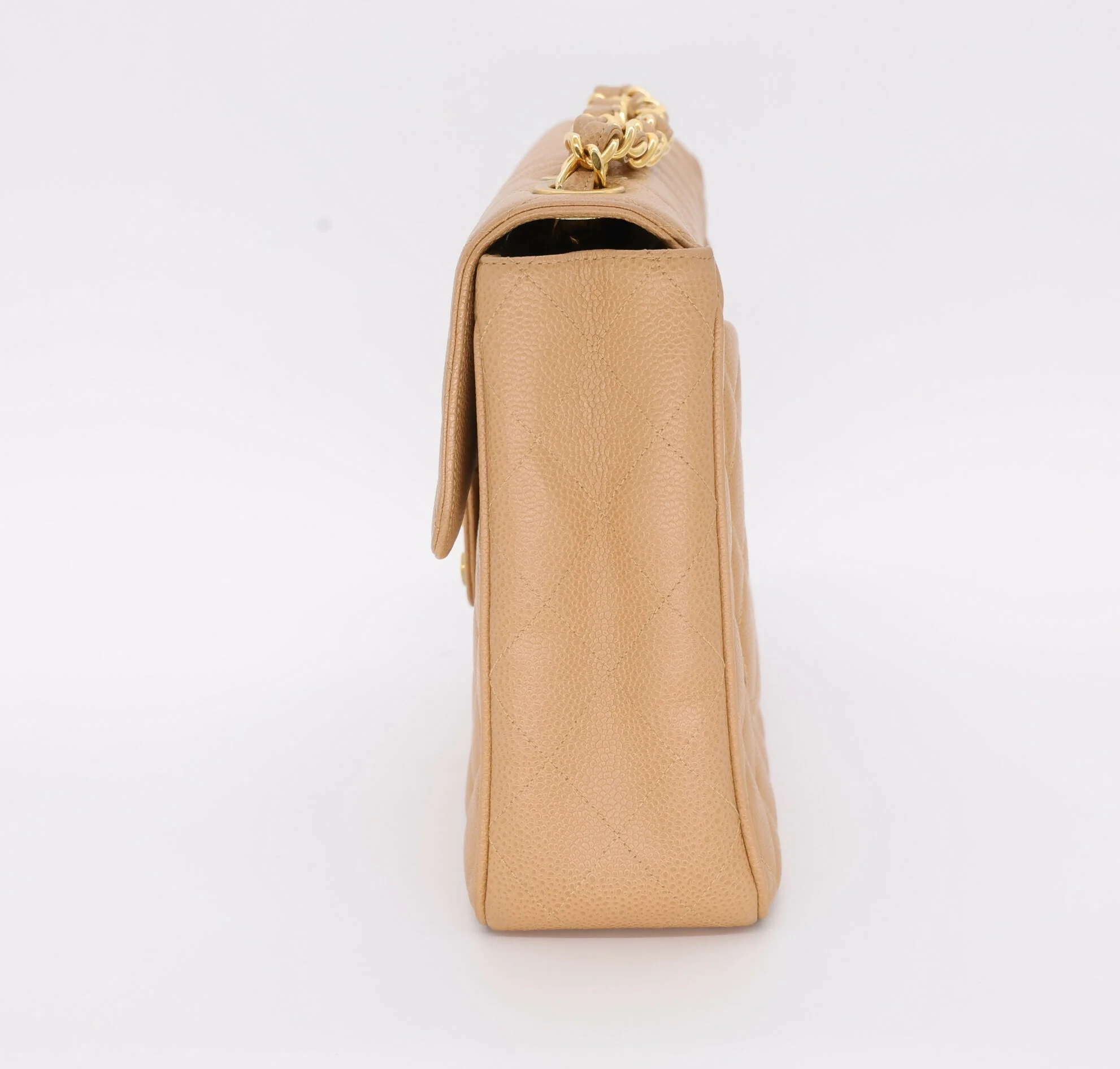 Chanel Vintage 1990s Caviar Ligt Beige Jumbo Single Classic Flap Bag - Image 5