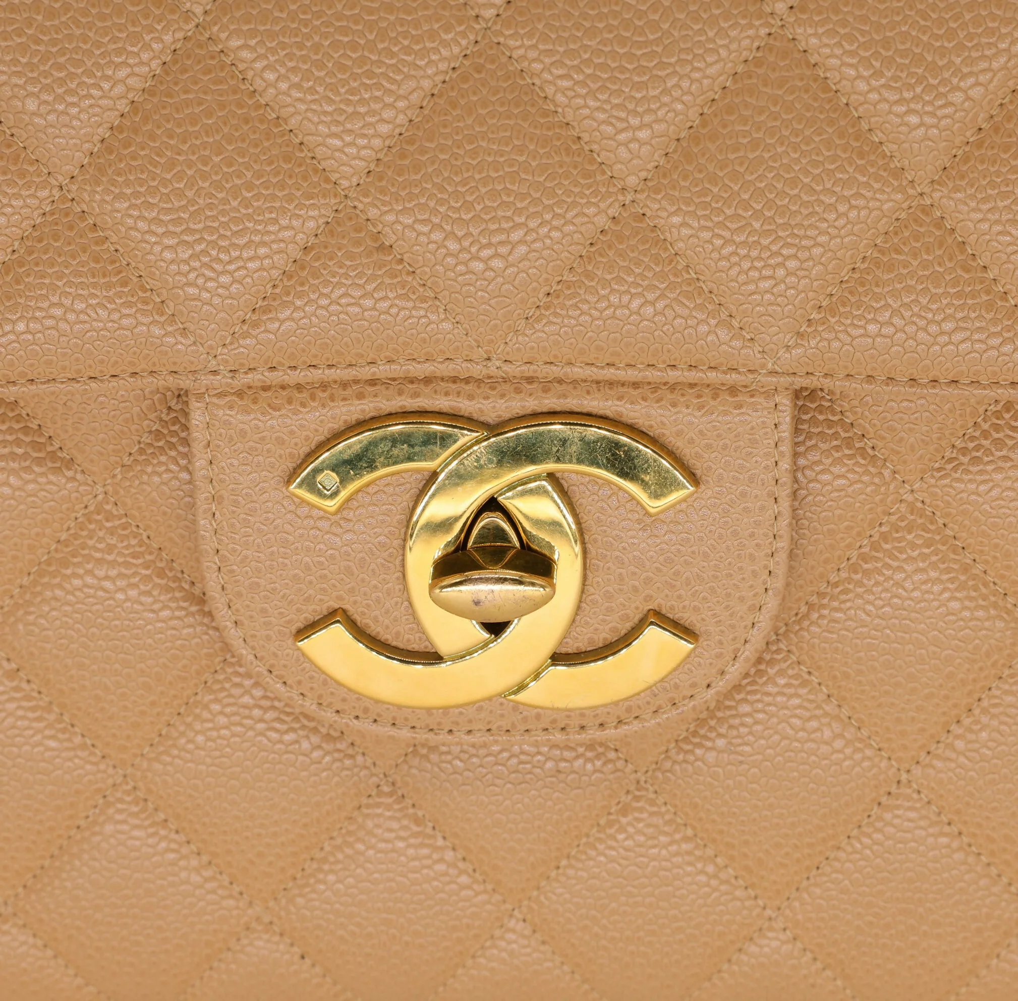 Chanel Vintage 1990s Caviar Ligt Beige Jumbo Single Classic Flap Bag - Image 7