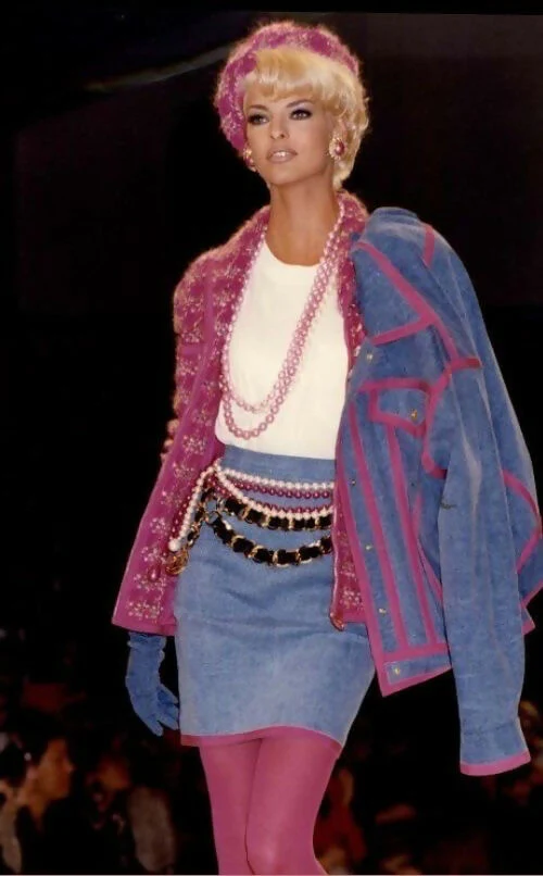 Chanel Vintage 1991 Runway Denim Jacket with Pink Trim and Gold CC Buttons - Image 8