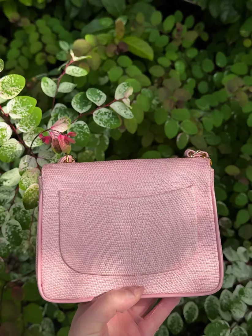 Chanel Vintage 1991 Sakura Pink Lizard Mini Square Flap Bag - Image 2