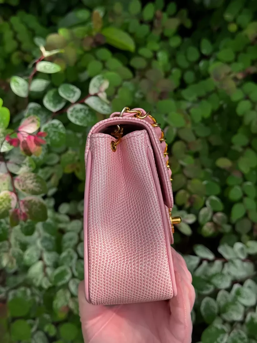 Chanel Vintage 1991 Sakura Pink Lizard Mini Square Flap Bag - Image 3