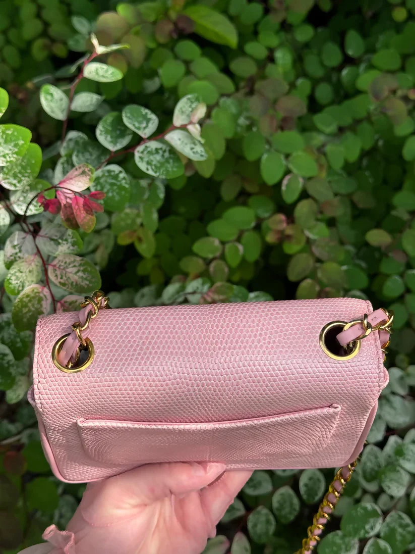 Chanel Vintage 1991 Sakura Pink Lizard Mini Square Flap Bag - Image 5