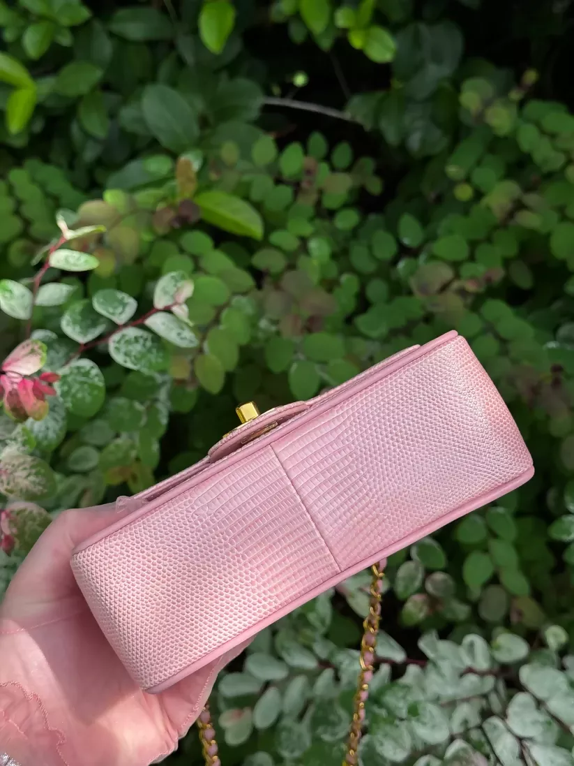Chanel Vintage 1991 Sakura Pink Lizard Mini Square Flap Bag - Image 6