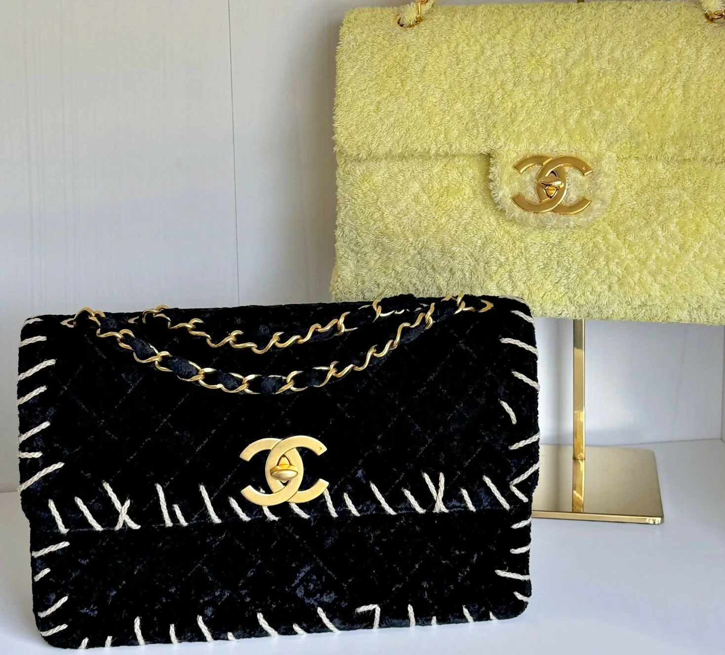 Chanel Vintage 1993 Black Velvet Whipstitch Flap Bag - Image 4