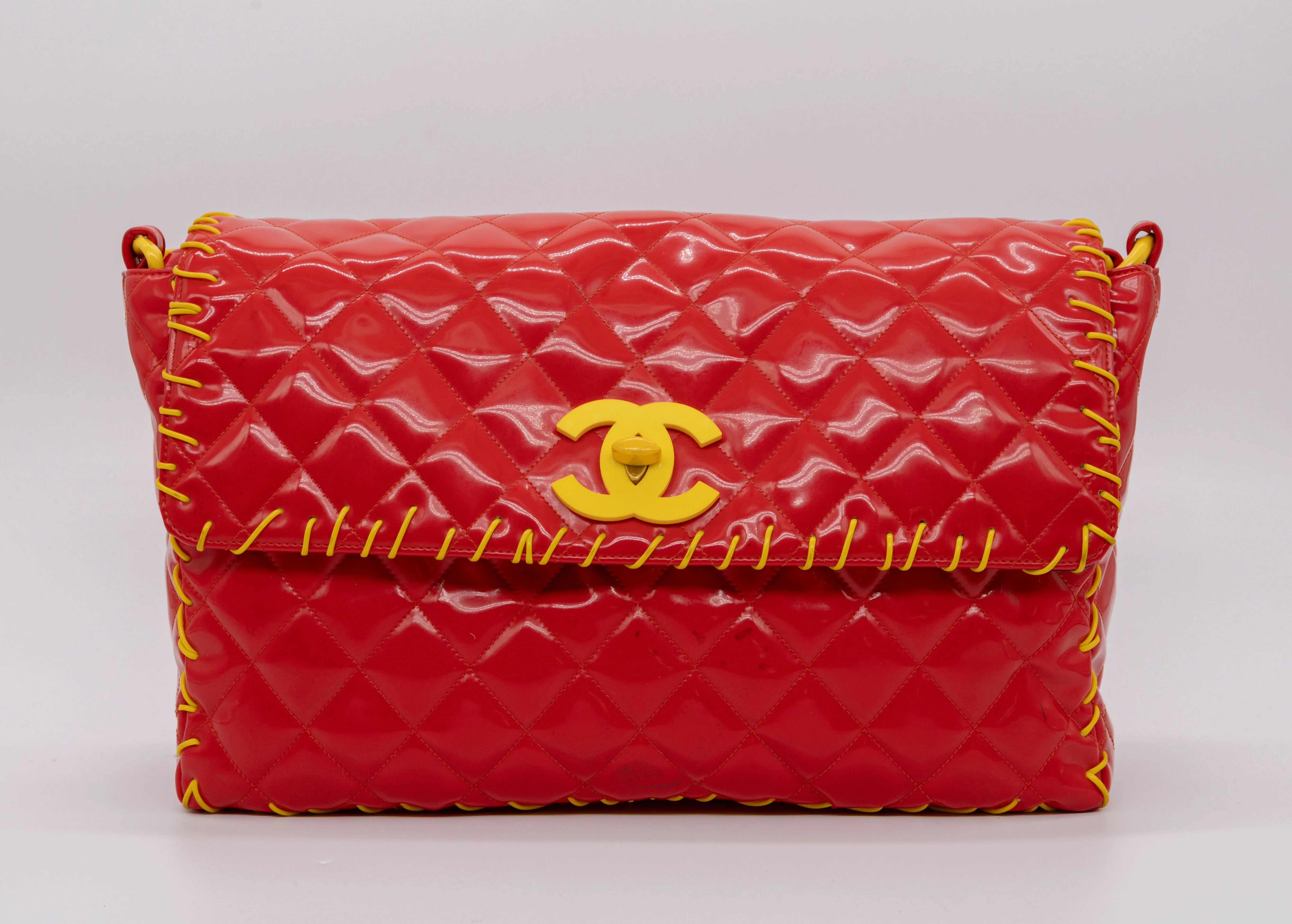 Chanel Vintage 1994 Fall/Winter Red Vinyl Maxi Flap Bag
