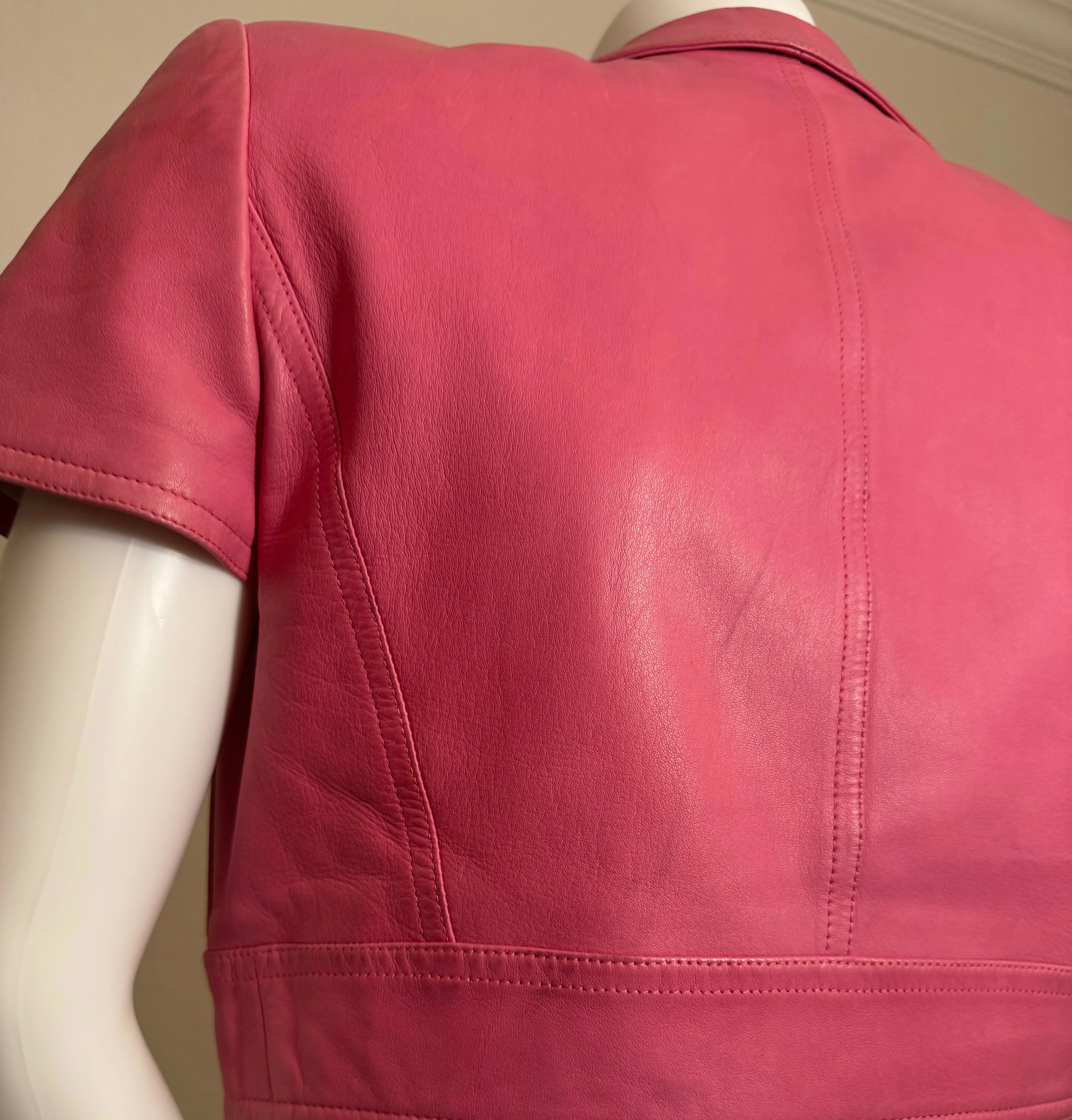 Chanel Vintage 1995 Barbie Pink Leather Cropped Jacket - Image 10
