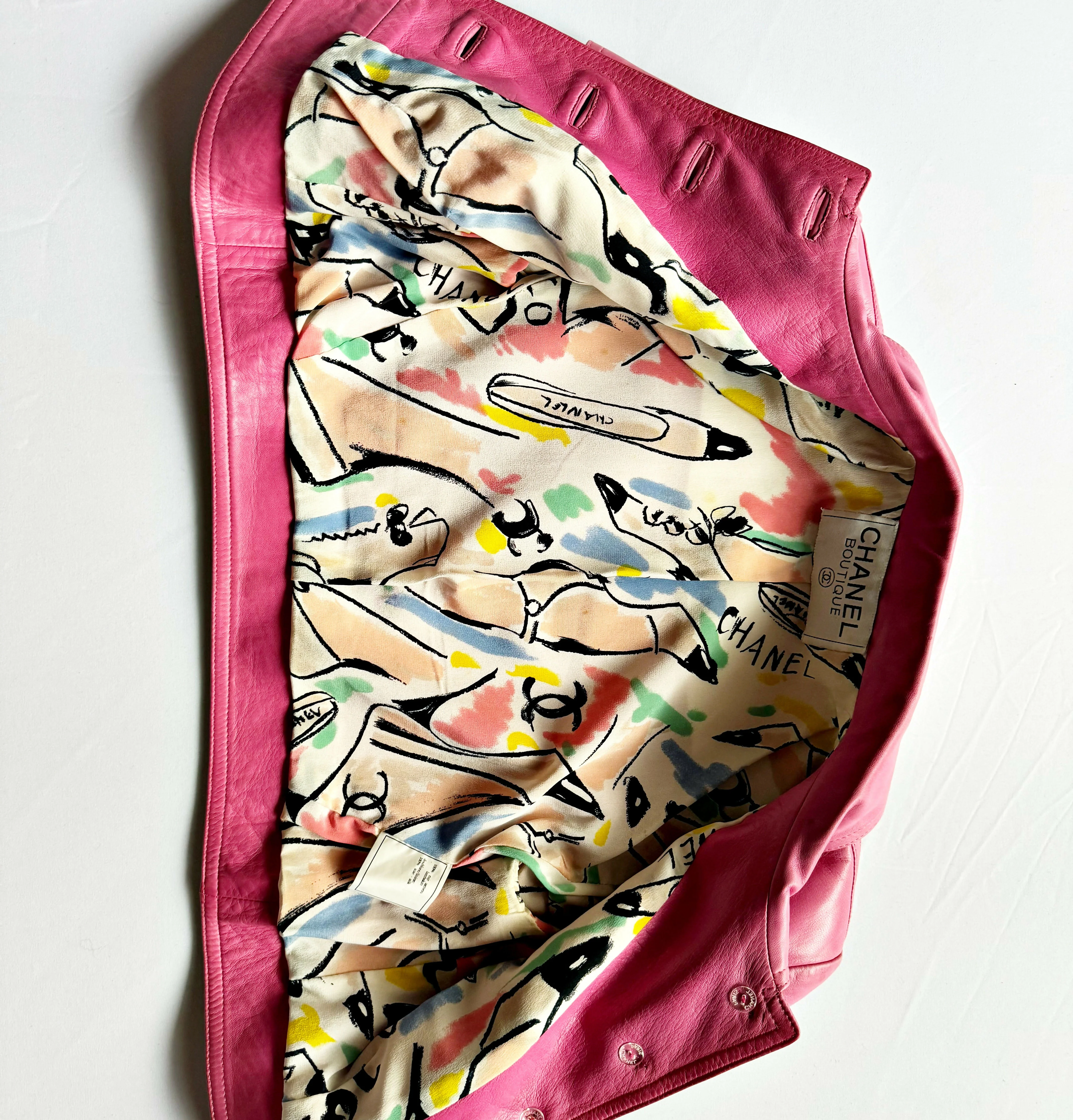 Chanel Vintage 1995 Barbie Pink Leather Cropped Jacket - Image 12