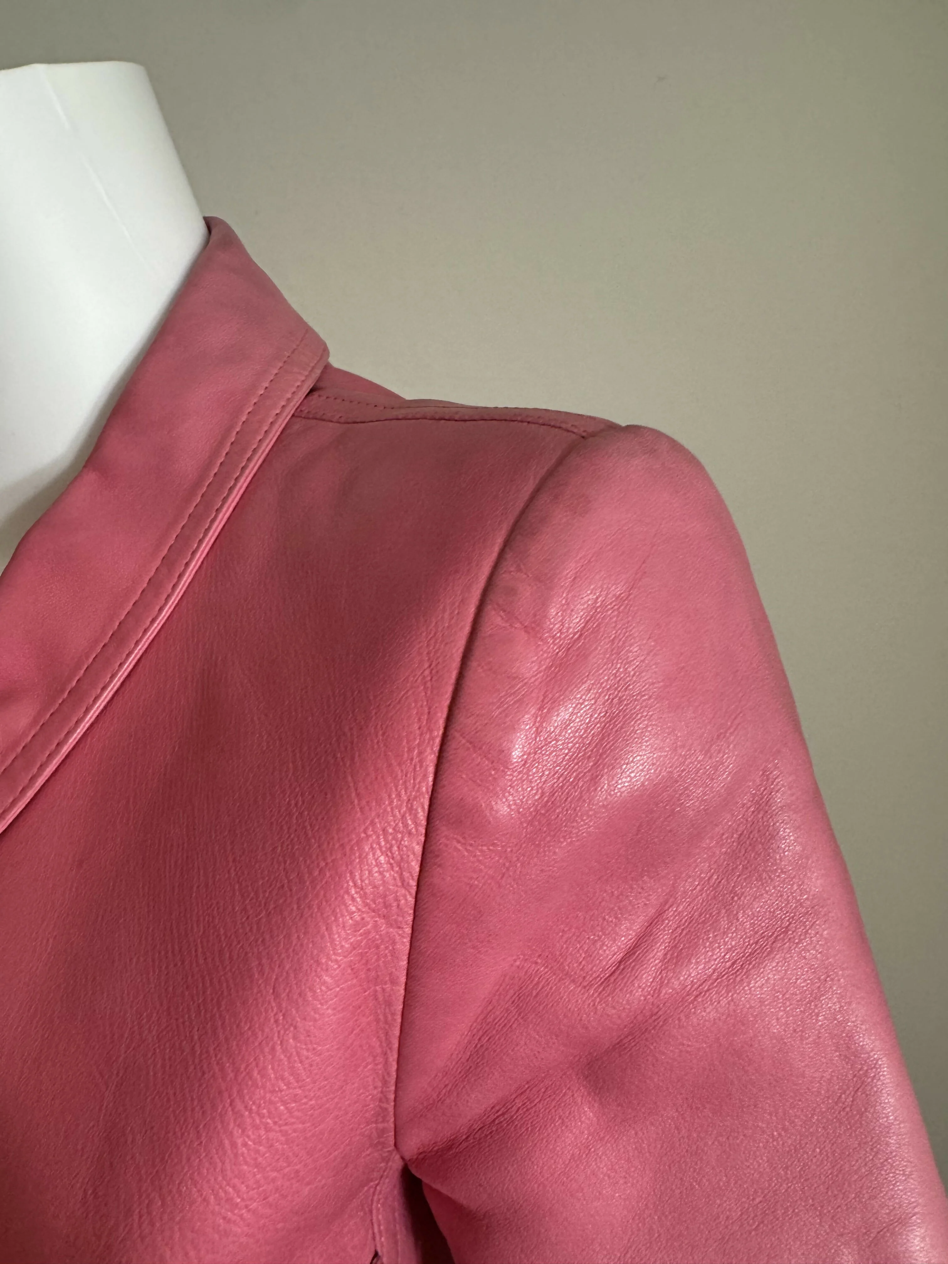 Chanel Vintage 1995 Barbie Pink Leather Cropped Jacket - Image 8