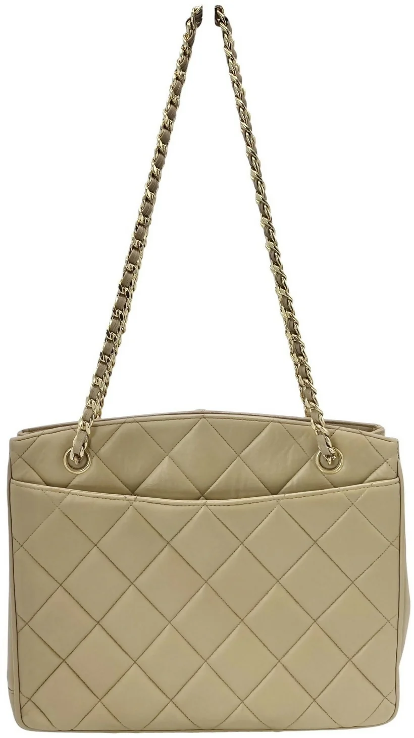 Chanel Vintage 24K CC Beige Lambskin Classic Timeless Tote Bag - Image 6