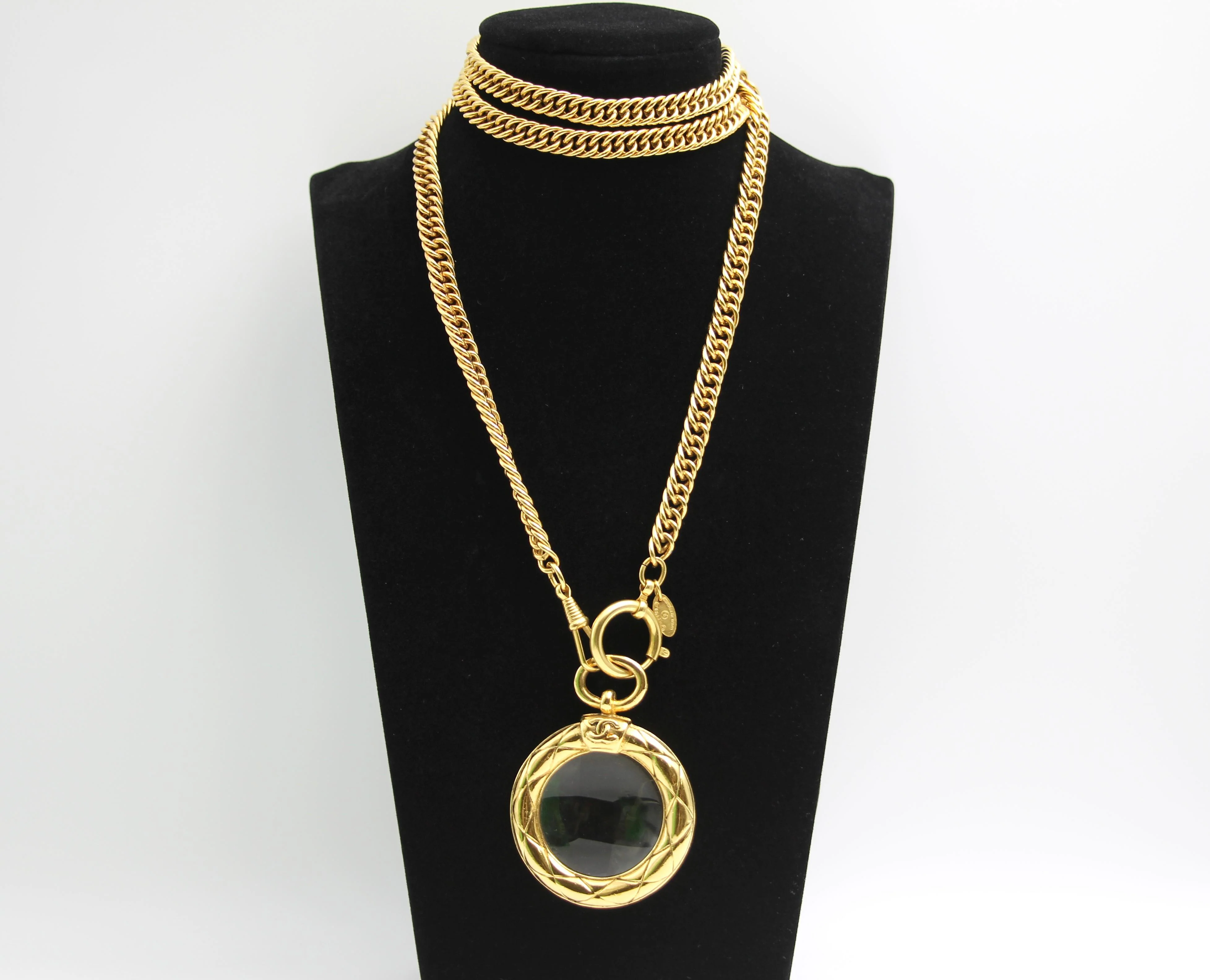 Chanel Vintage 81 85 Gold-Plated Glass Mirror Long Necklace