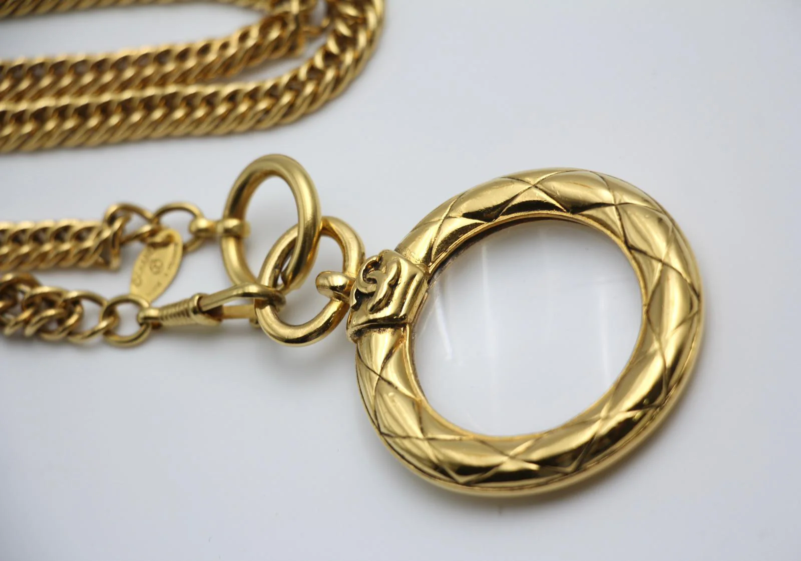 Chanel Vintage 81 85 Gold-Plated Glass Mirror Long Necklace - Image 10