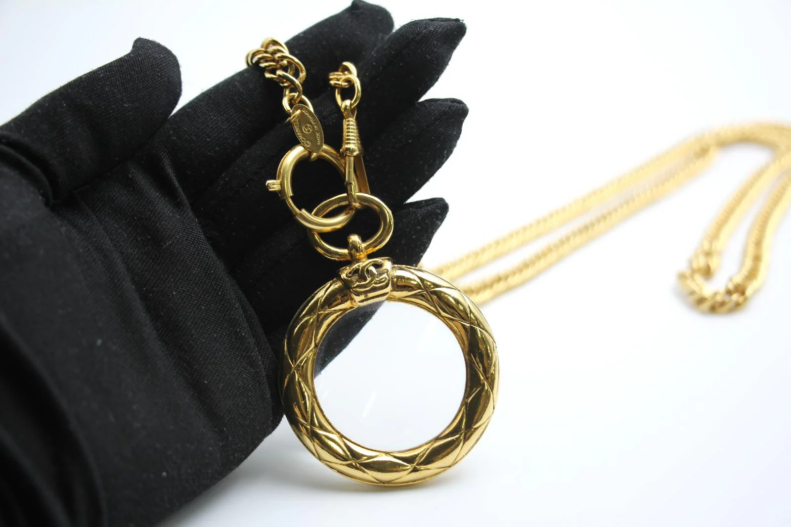 Chanel Vintage 81 85 Gold-Plated Glass Mirror Long Necklace - Image 5