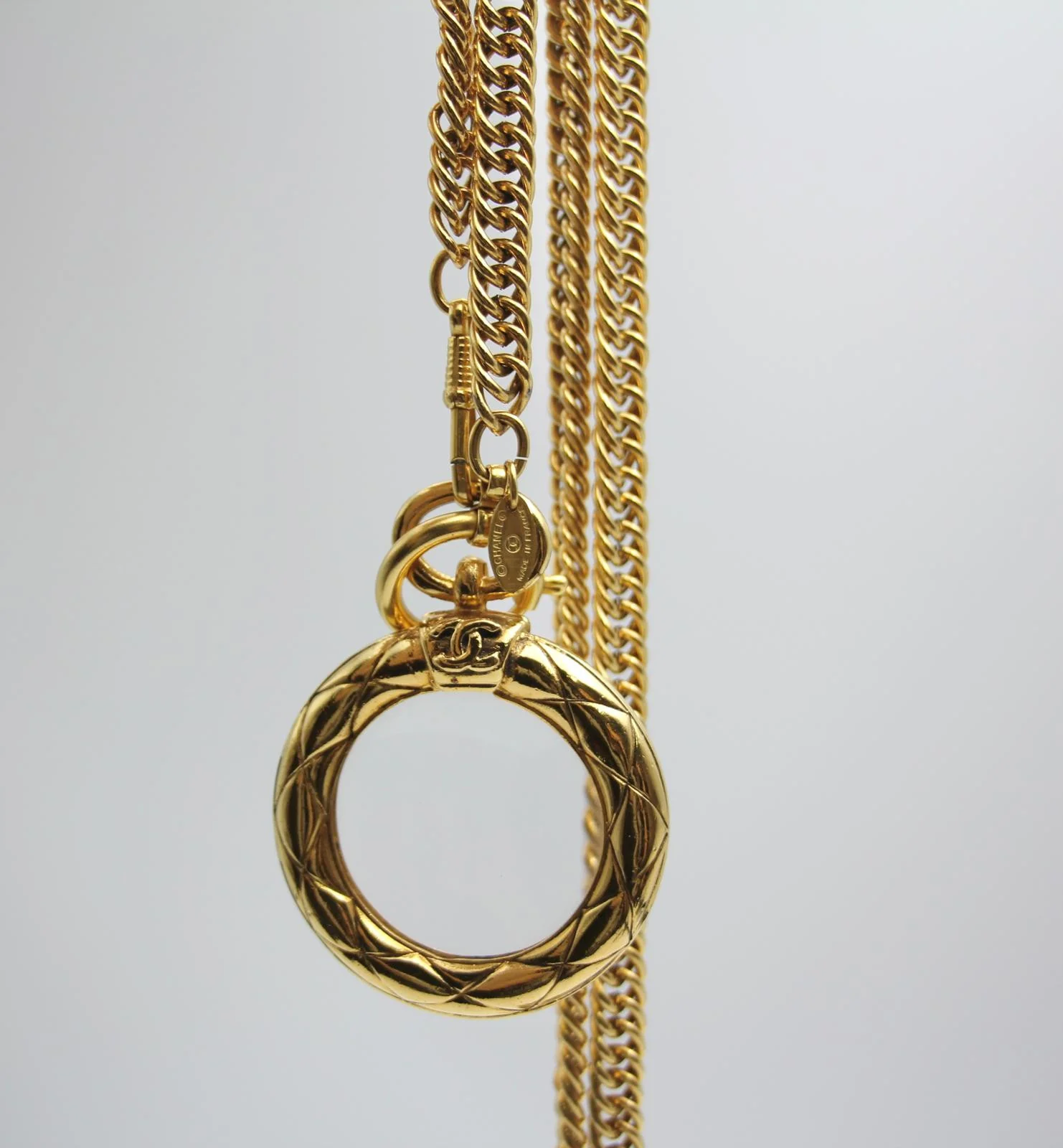 Chanel Vintage 81 85 Gold-Plated Glass Mirror Long Necklace - Image 6
