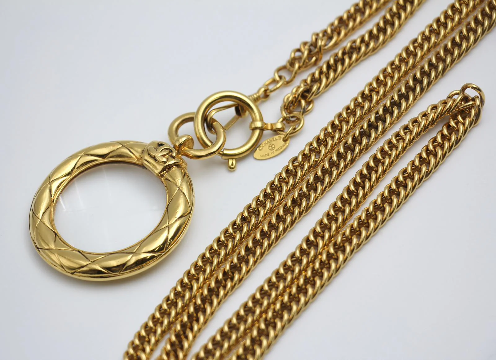 Chanel Vintage 81 85 Gold-Plated Glass Mirror Long Necklace - Image 8