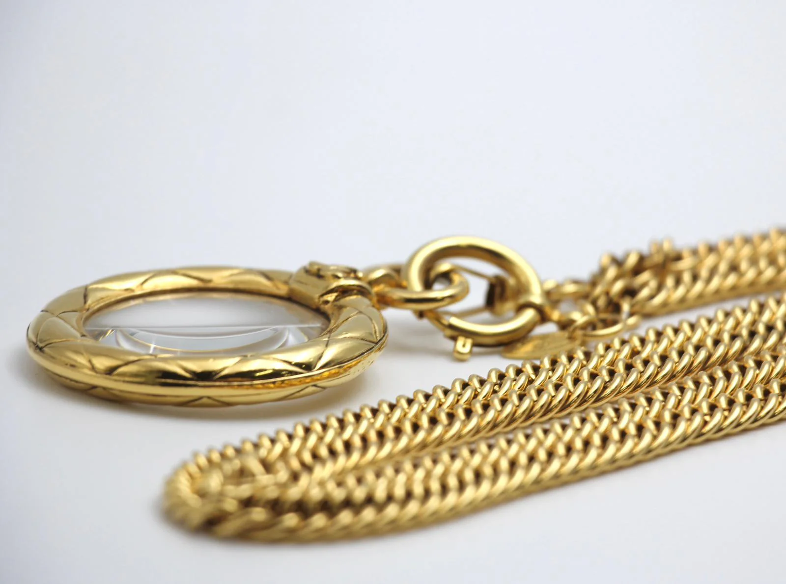 Chanel Vintage 81 85 Gold-Plated Glass Mirror Long Necklace - Image 9