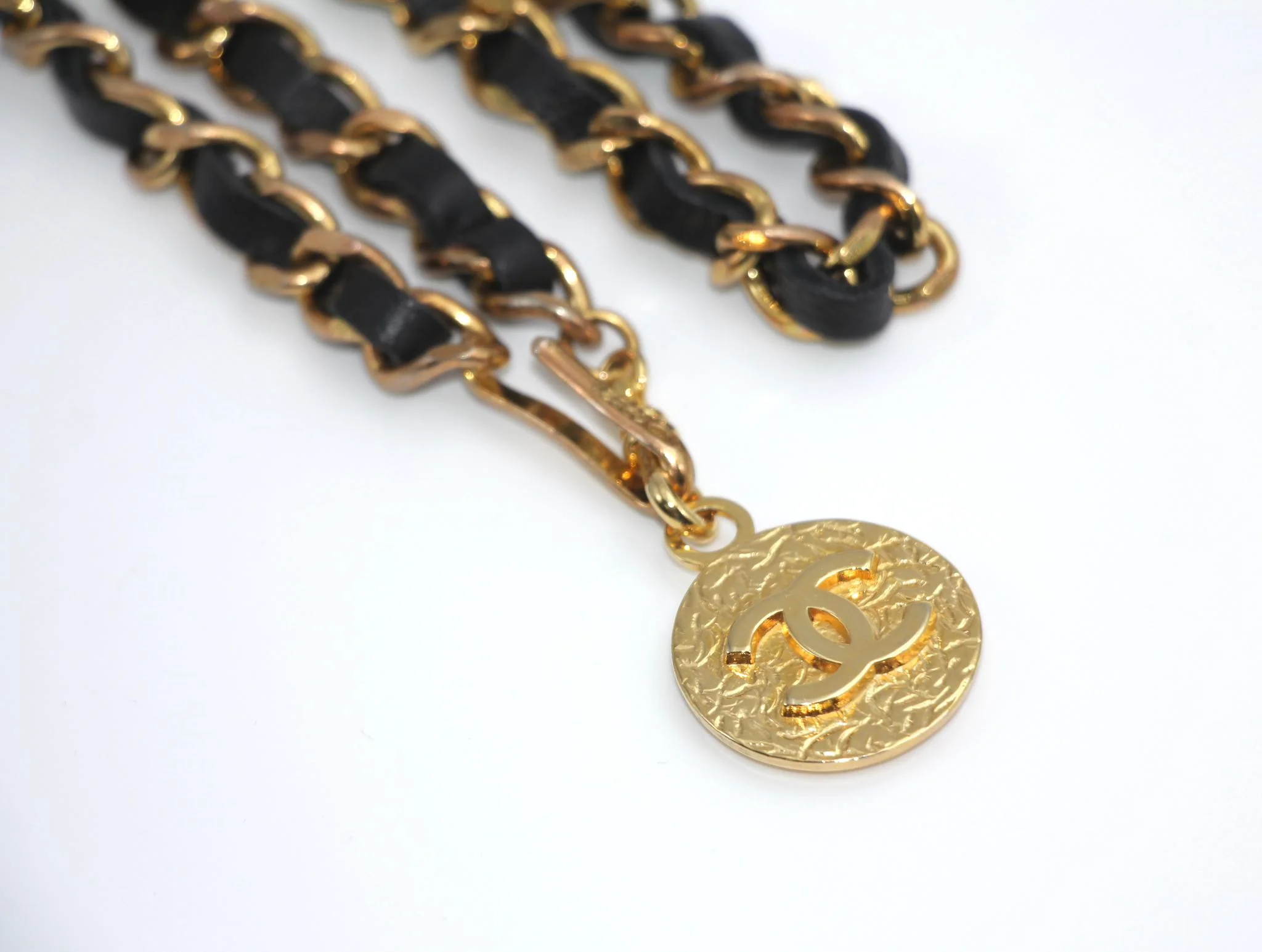 Chanel Vintage 82 Gold Plated Leather Gold Coin Chain Waist Chain