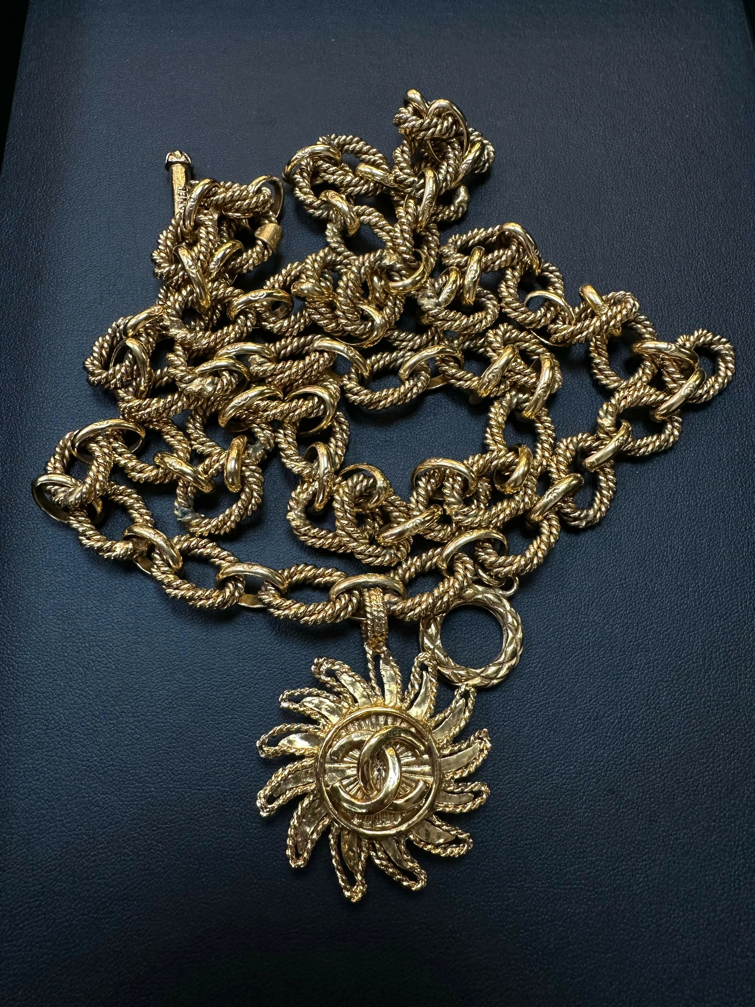 Chanel Vintage 94 Gold Plated Sun CC Pendant Necklace