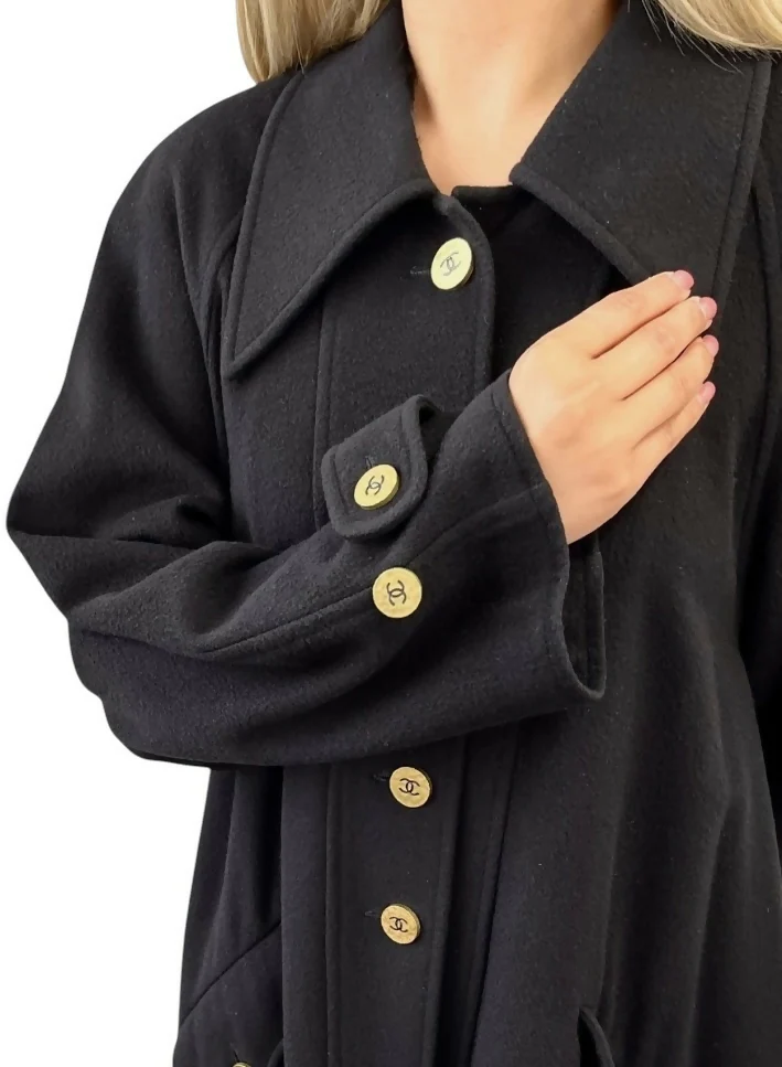 Chanel Vintage 94A Black Oversized Cashmere Long Jacket Coat FR 36 - Image 3
