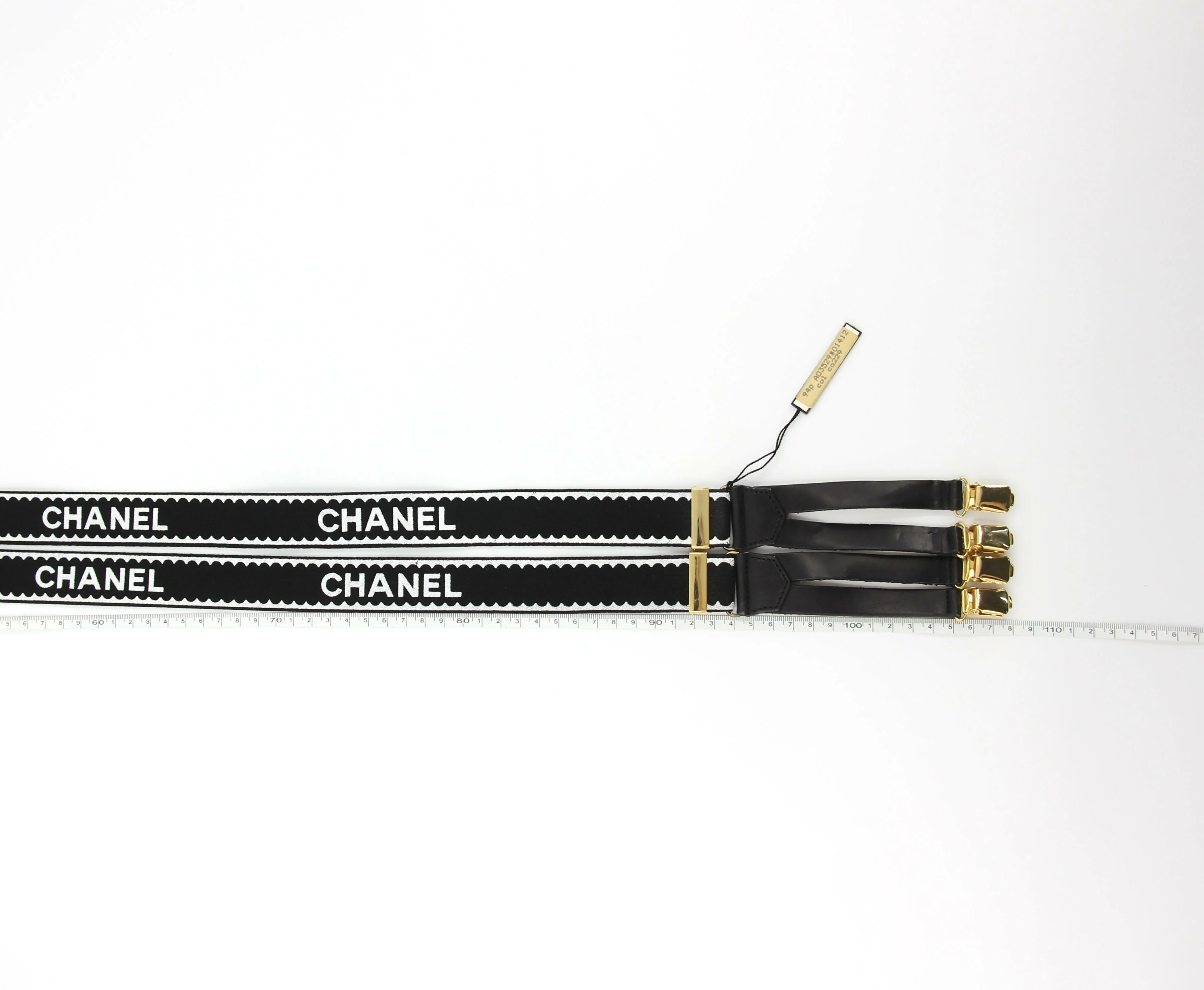 Chanel Vintage 94P Leather & Canvas Coco Mark Suspenders in Black with Gold Hardware - Image 10