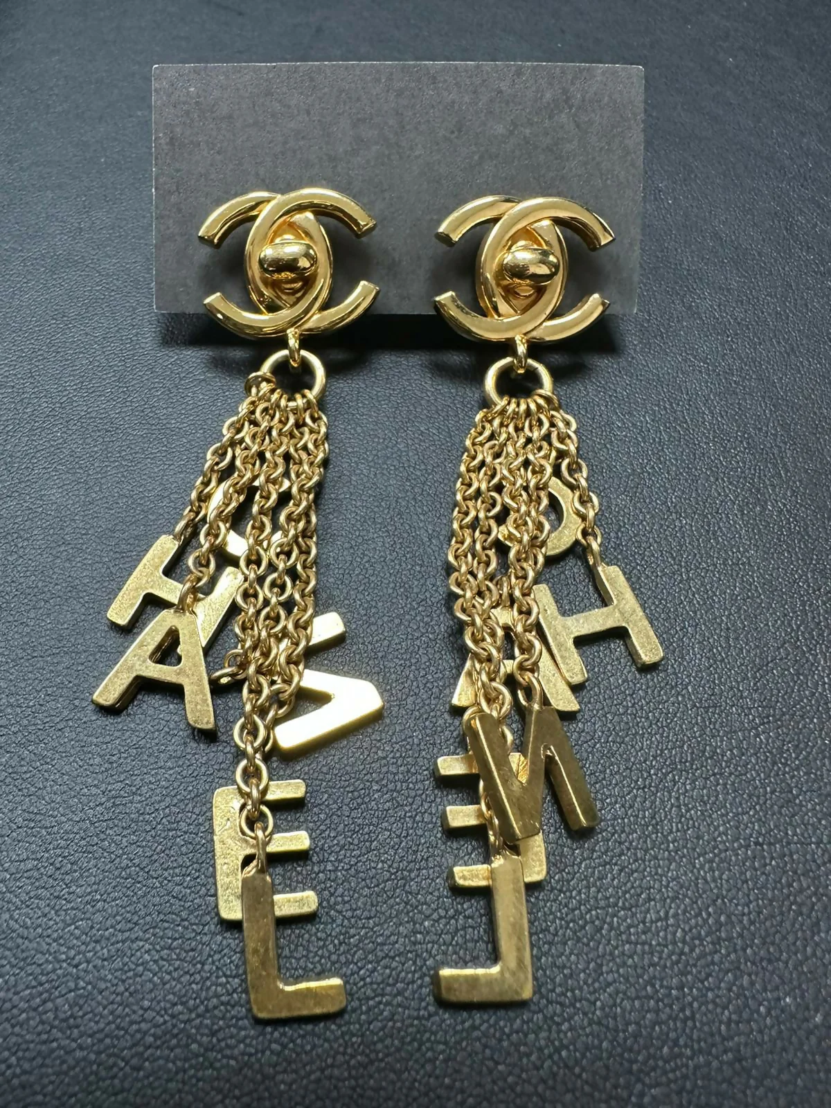 Chanel Vintage 96 Gold Plated Letter CHANEL Dangle Earrings