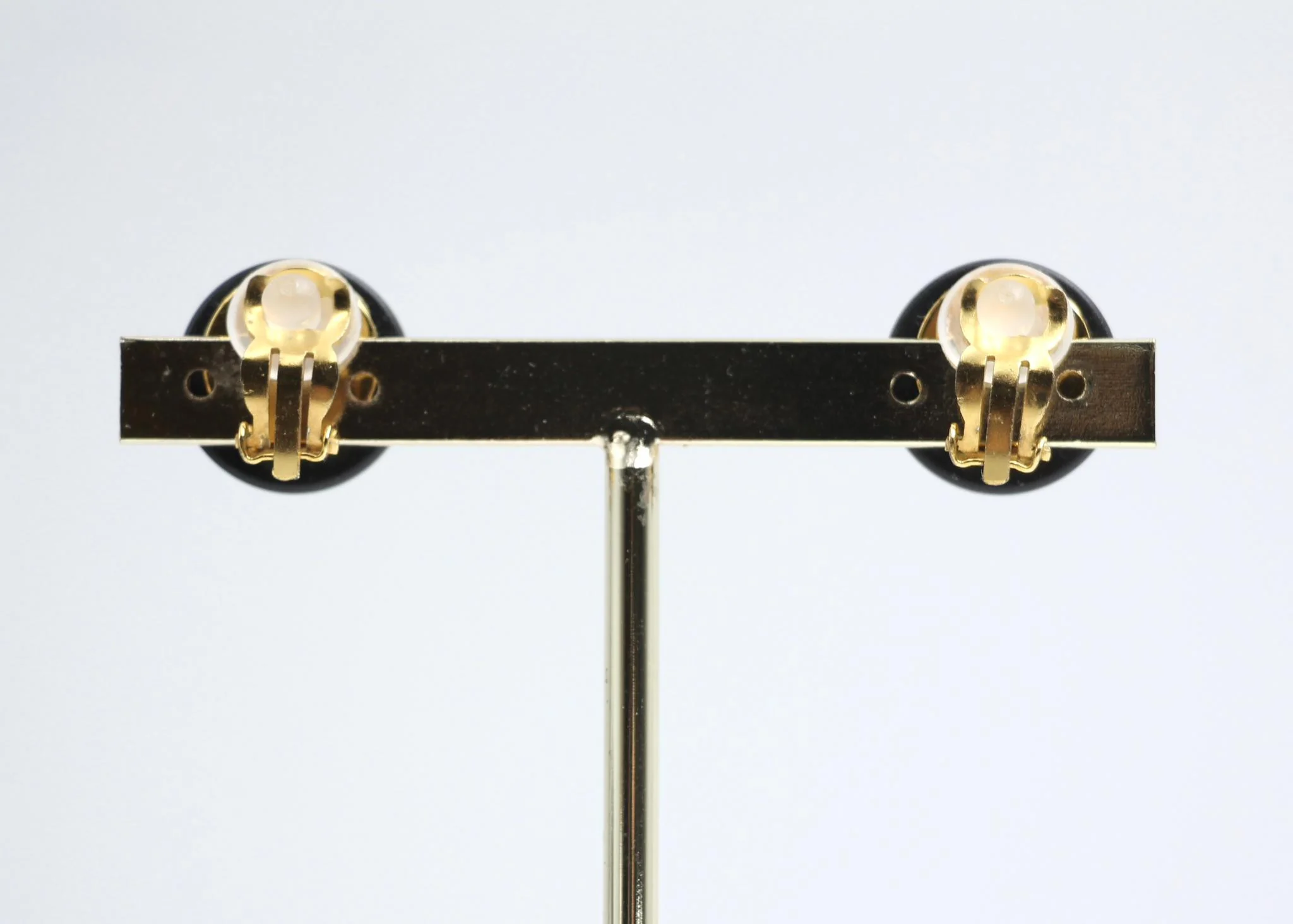 Chanel Vintage 96C Resin Black Gold Dot Earrings - Image 2
